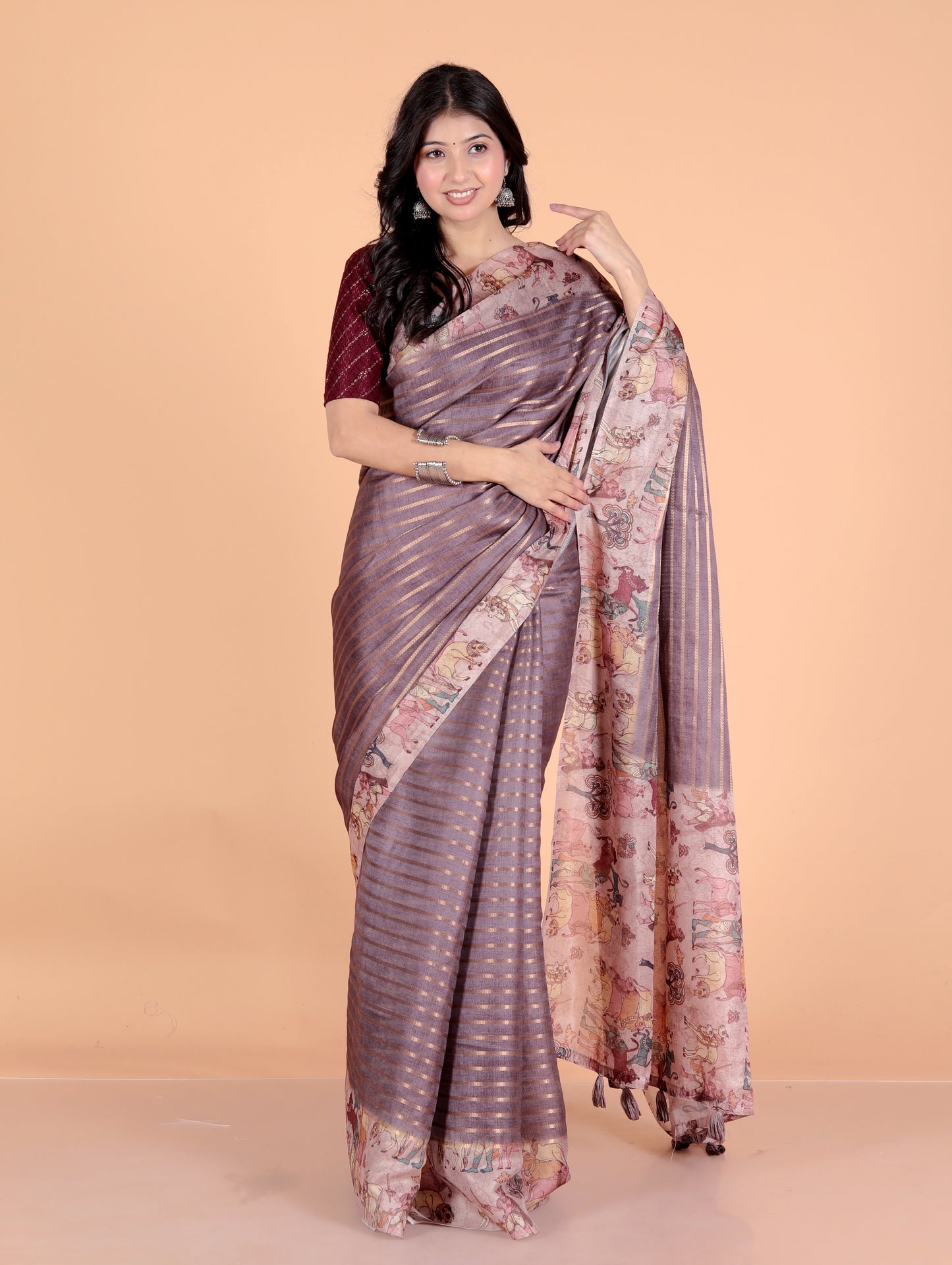 Pure Digital Linen Zari Lining Saree