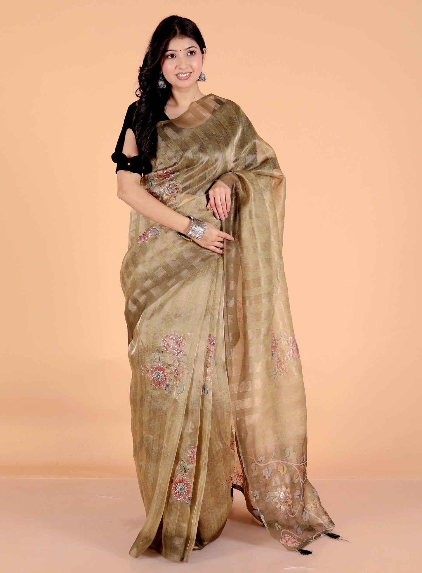 Pure Handloom Tissue Pita Work Floral Saree