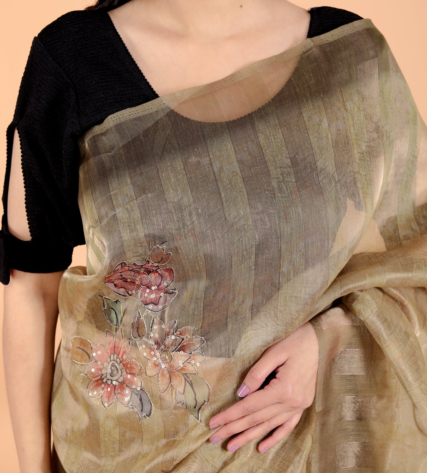 Pure Handloom Tissue Pita Work Floral Saree