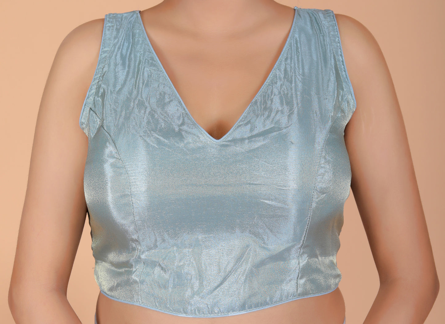 GLOSSY TISSUE PLAIN V NECK STYLE BLOUSE BY SKFBHOLUBHAI