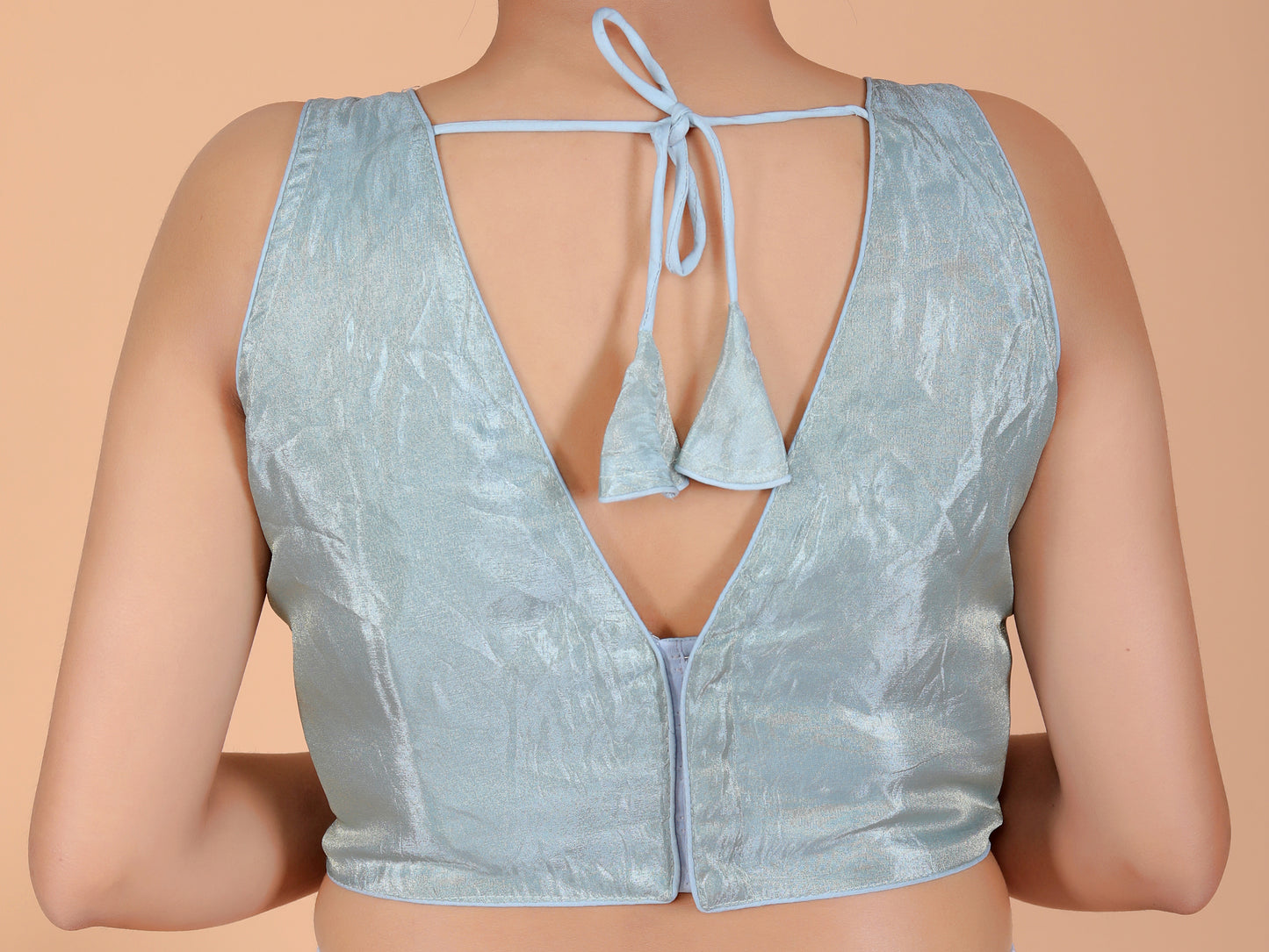 GLOSSY TISSUE PLAIN V NECK STYLE BLOUSE BY SKFBHOLUBHAI