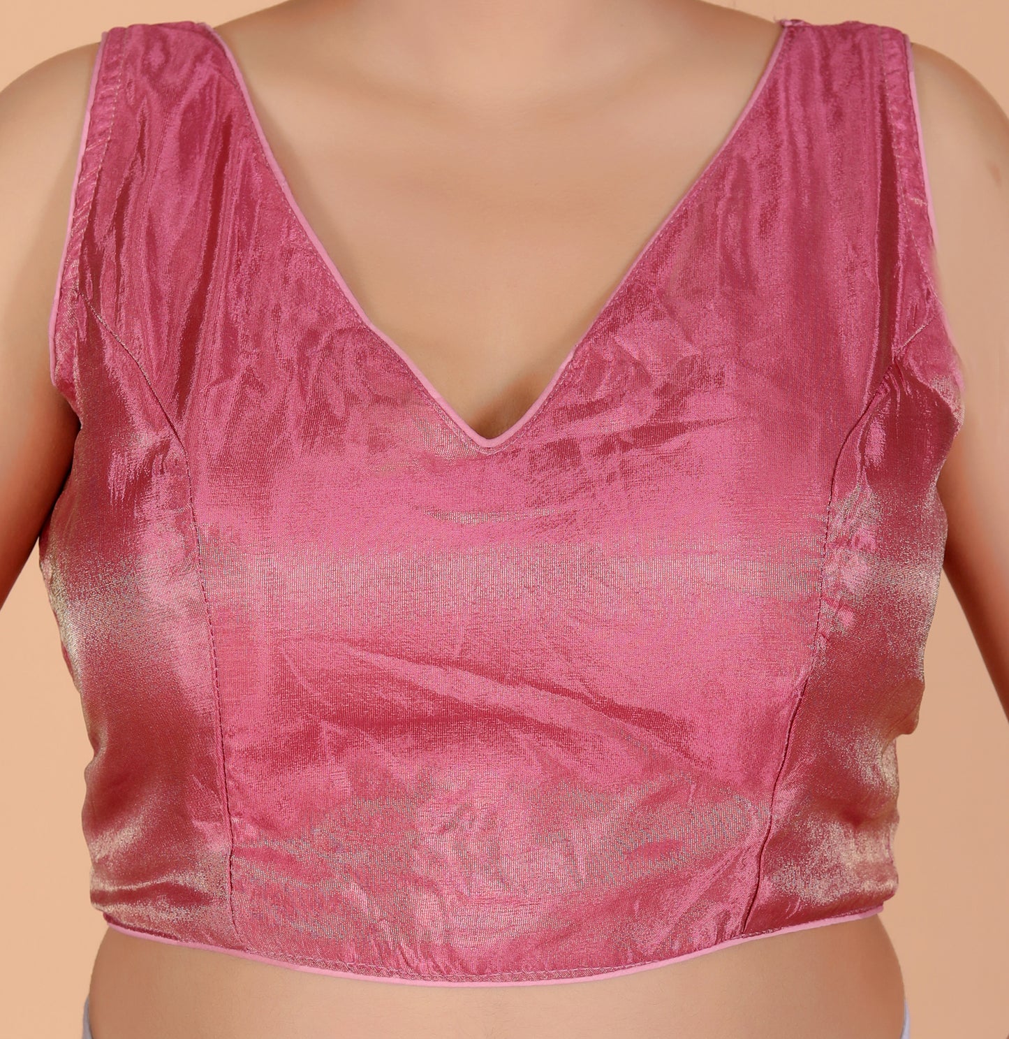 GLOSSY TISSUE PLAIN V NECK STYLE BLOUSE BY SKFBHOLUBHAI