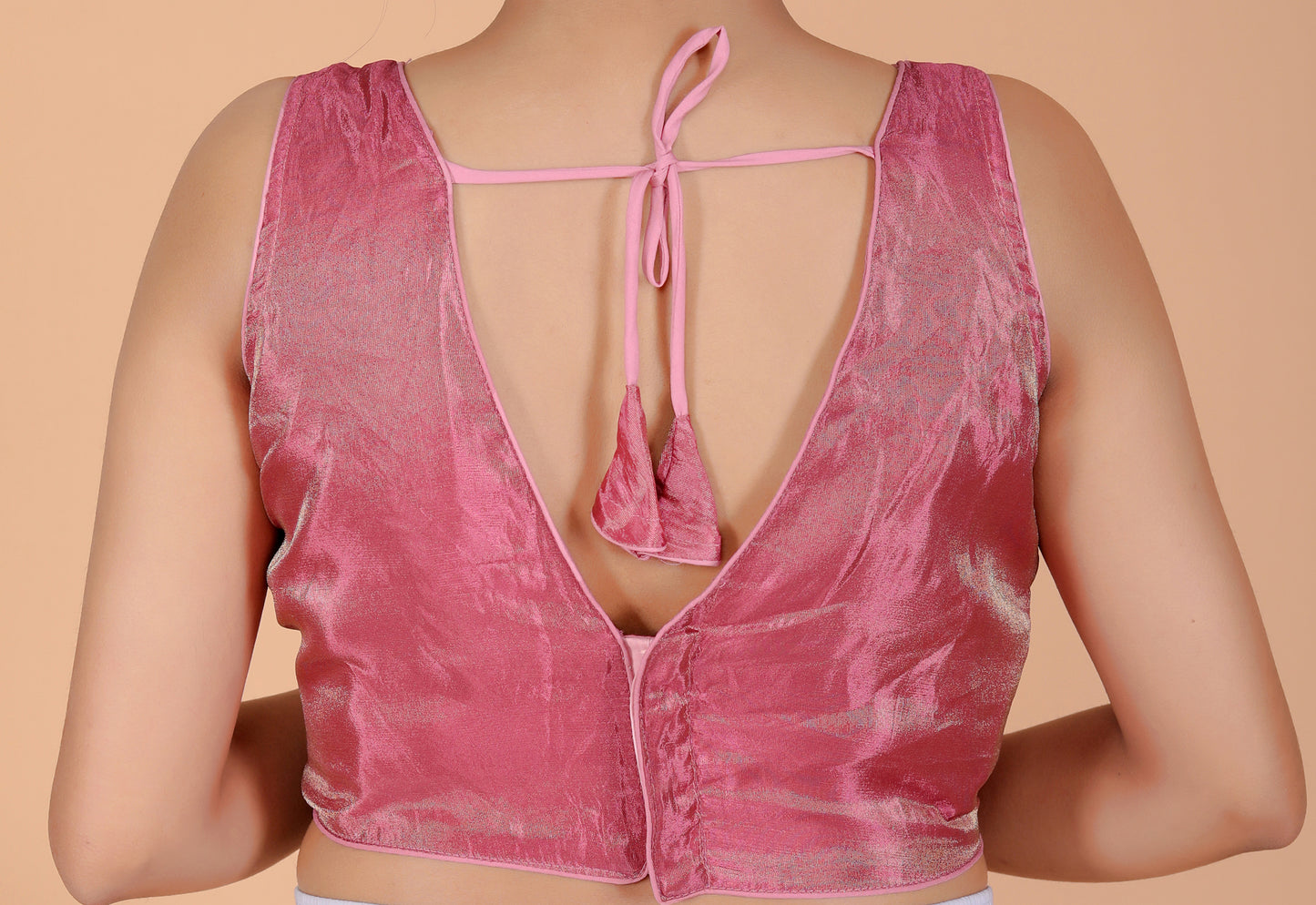 GLOSSY TISSUE PLAIN V NECK STYLE BLOUSE BY SKFBHOLUBHAI