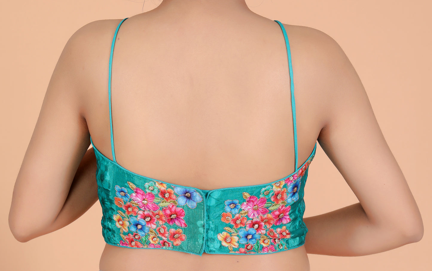 SATIN SILK SPAGHETTI DIGITAL PRINT ZARI OUTLINE BLOUSE BY SKFBHOLUBHAI