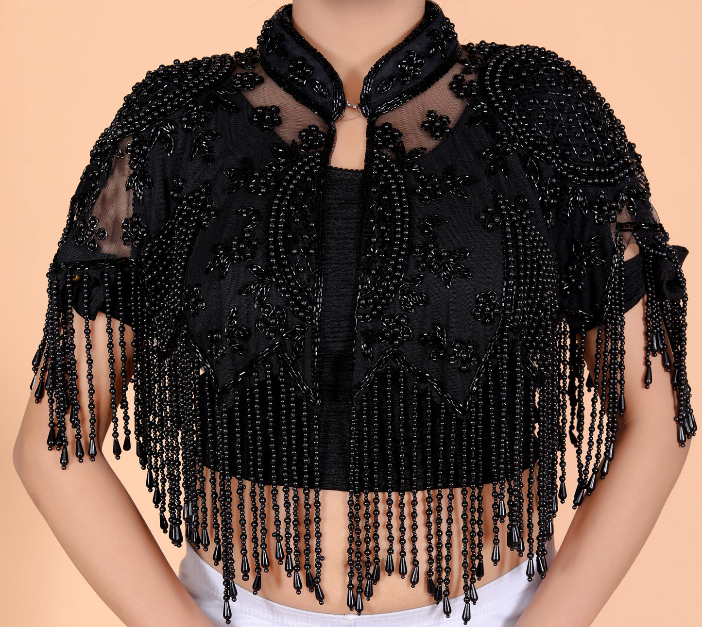 NET BEADS WORK CAPE PATTERN BLACK BLOUSE BY SKFBHOLUBHAI