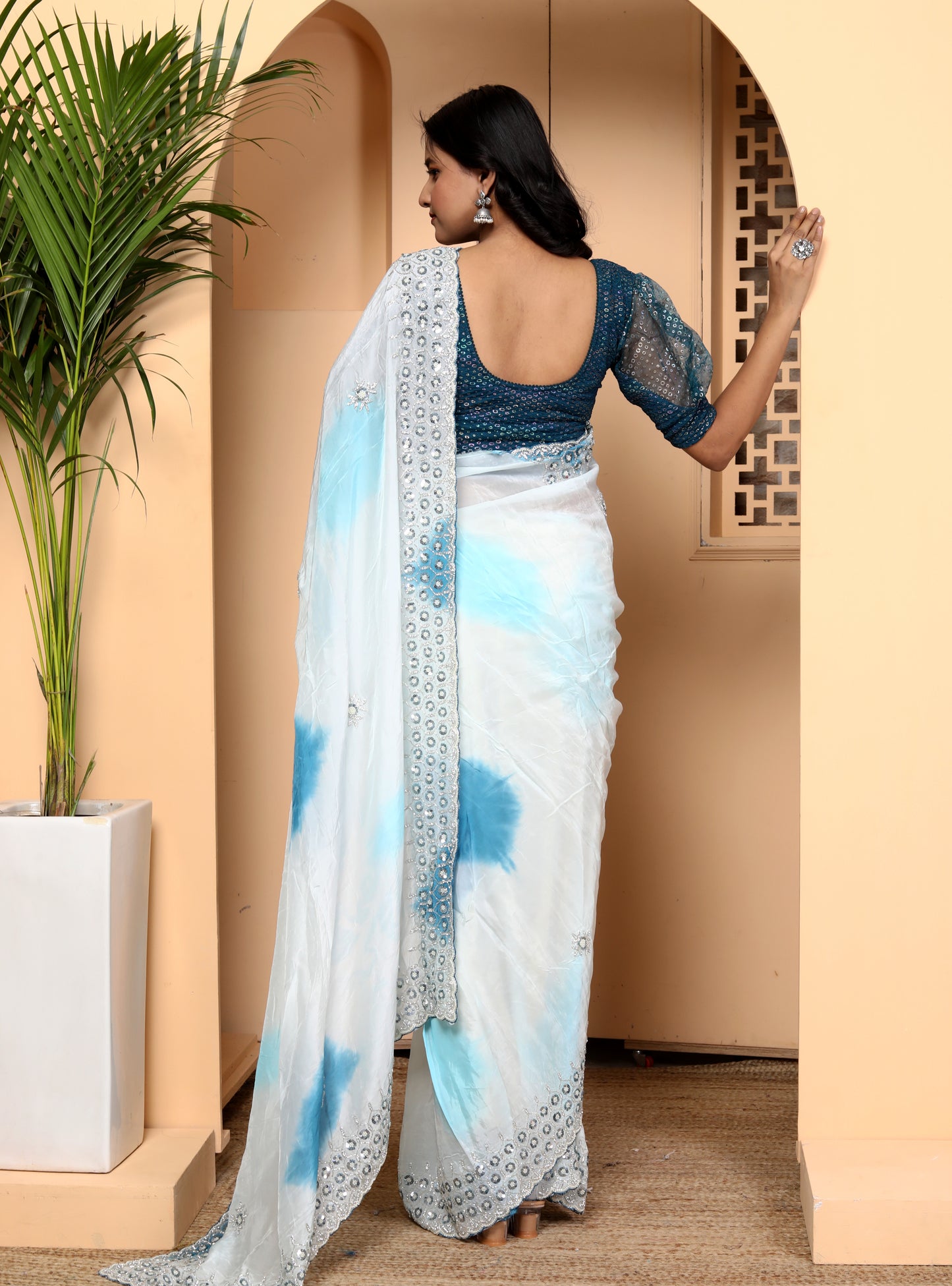 JAIPURI TIEDYE HANDWORK BORDER SAREE