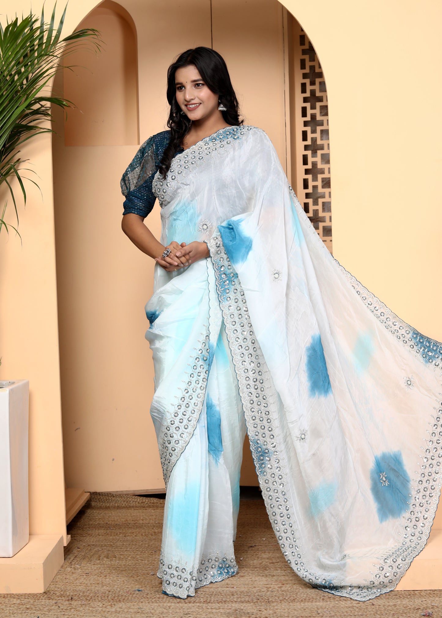 JAIPURI TIEDYE HANDWORK BORDER SAREE