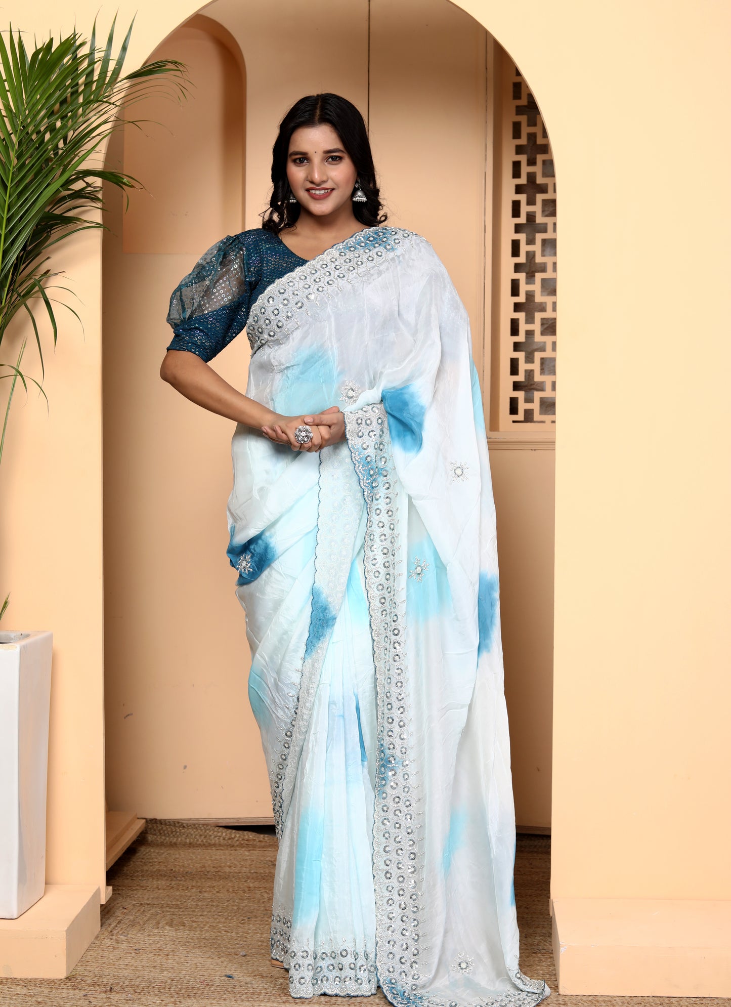 JAIPURI TIEDYE HANDWORK BORDER SAREE