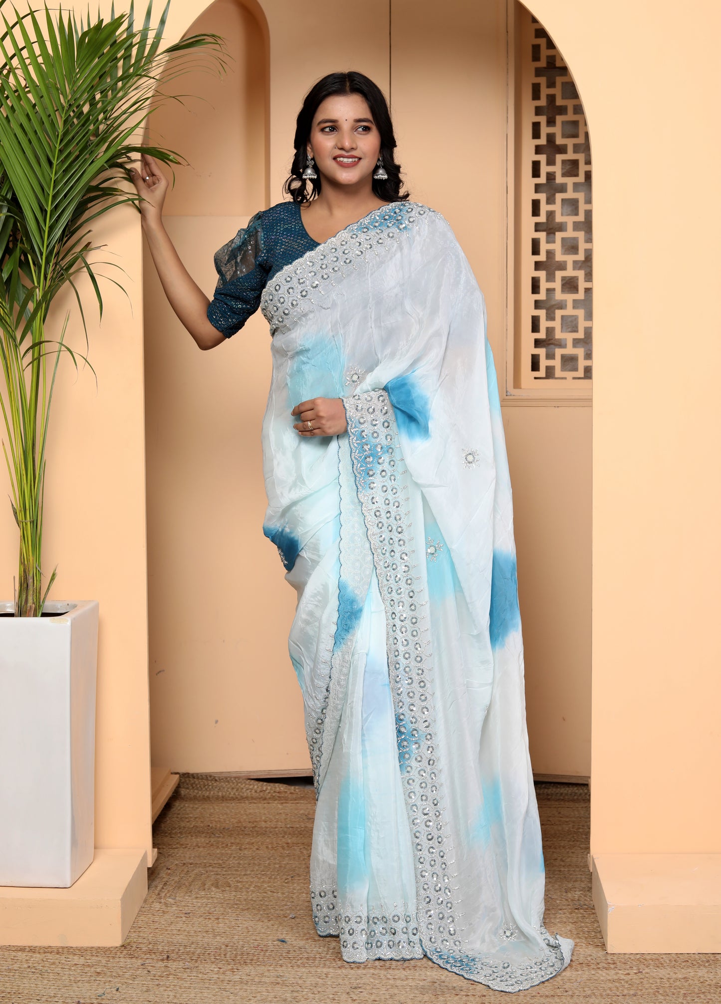 JAIPURI TIEDYE HANDWORK BORDER SAREE