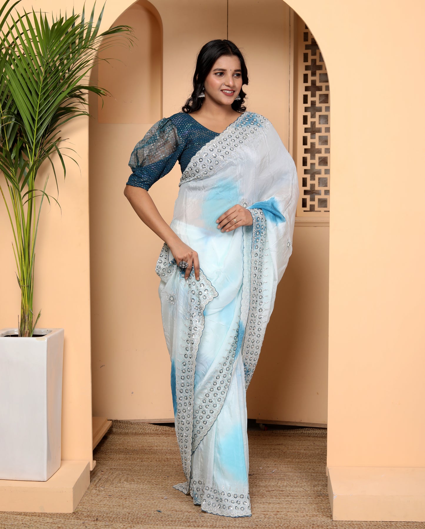 JAIPURI TIEDYE HANDWORK BORDER SAREE