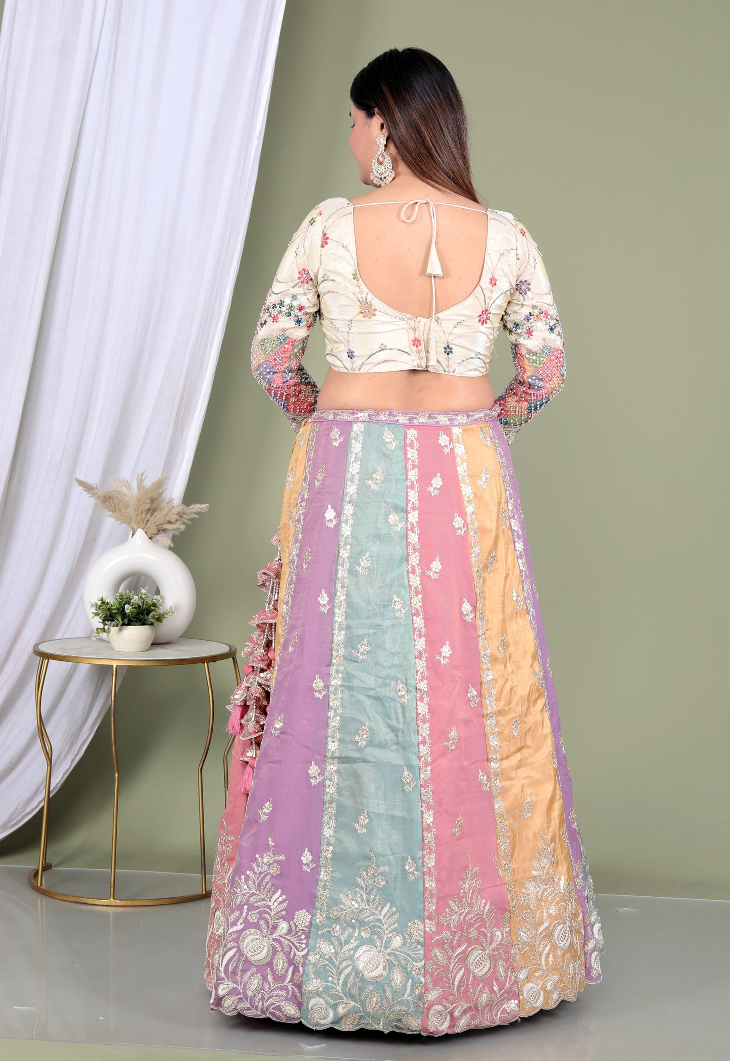 TISSUE ZARI EMBROIDERY WORK MULTICOLOUR LEHNGA BY SKFBHOLUBHAI