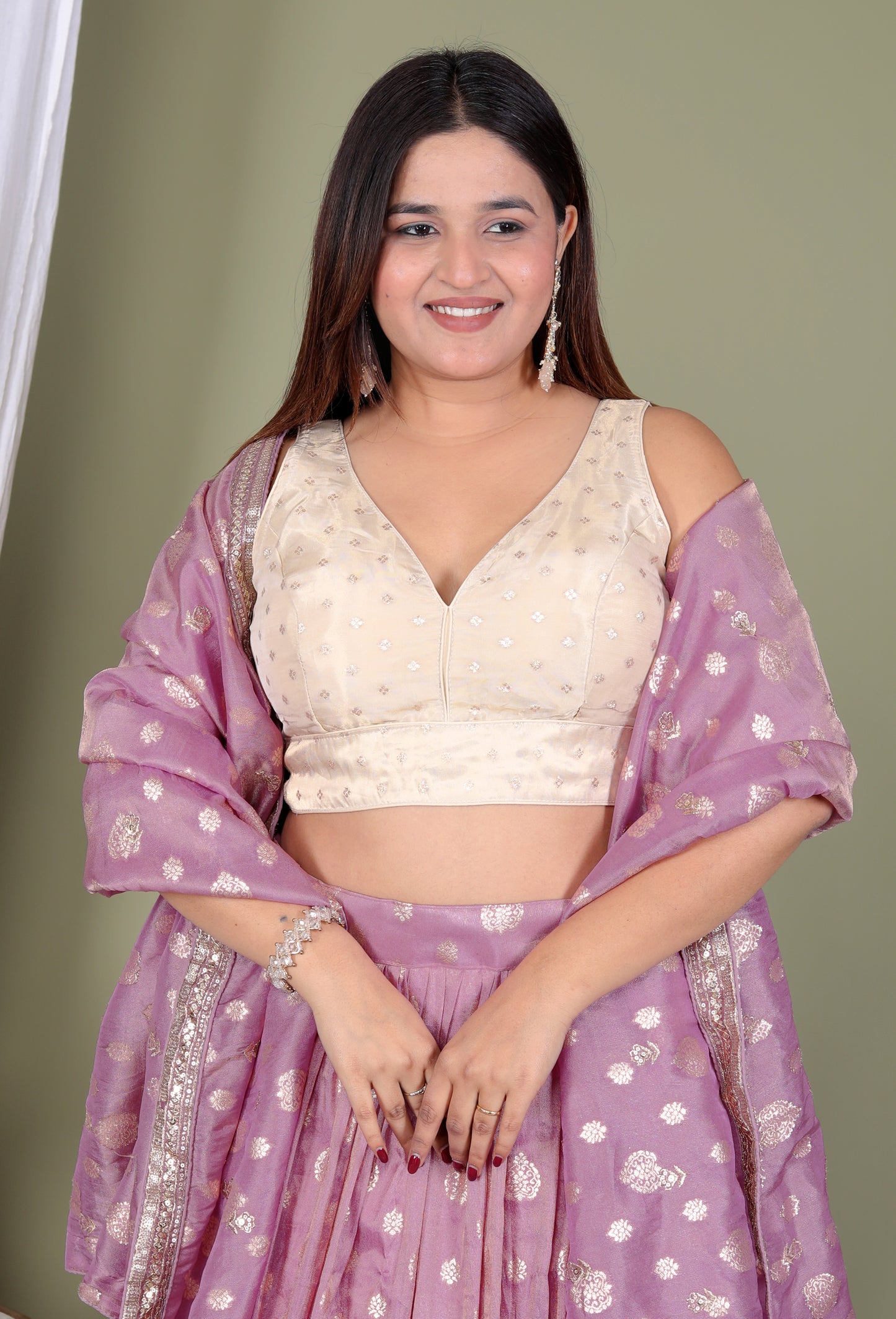 TISSUE ZARI WEAVING SEQUENCE WORK BORDER LAVENDER LEHNGA BY SKFBHOLUBHAI
