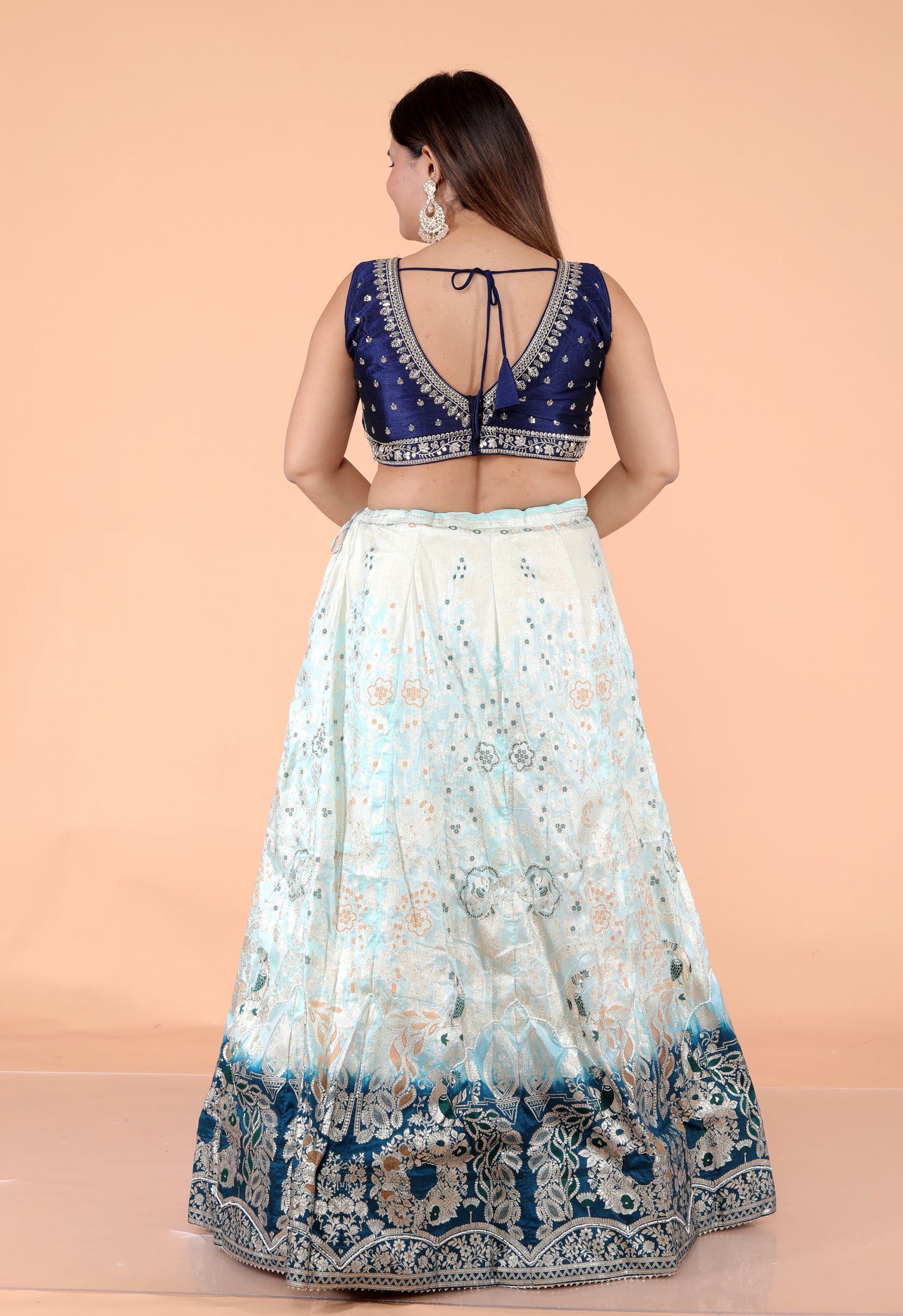 JACCQUARD SILK JAIPURI HANDWORK DETAILING SKY BLUE LEHNGA BY SKFBHOLUBHAI