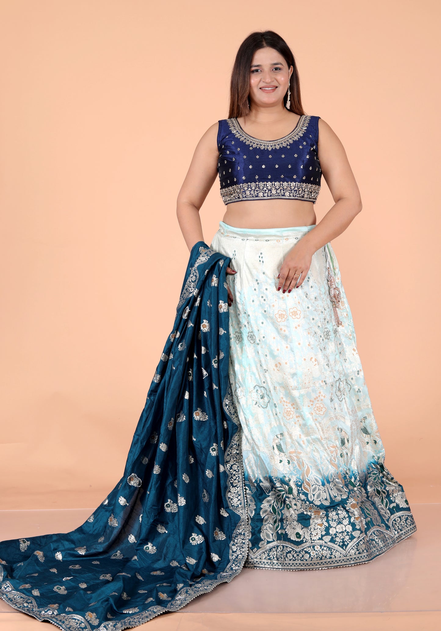 JACCQUARD SILK JAIPURI HANDWORK DETAILING SKY BLUE LEHNGA BY SKFBHOLUBHAI