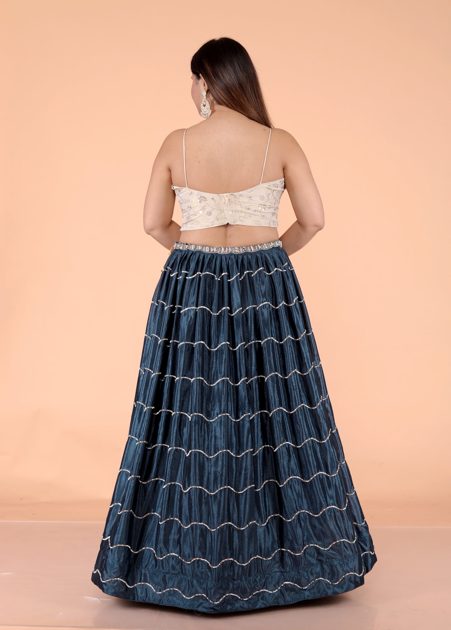 CHINON PEARL HANDWORK DESIGNER TEAL BLUE LEHNGA BY SKFBHOLUBHAI