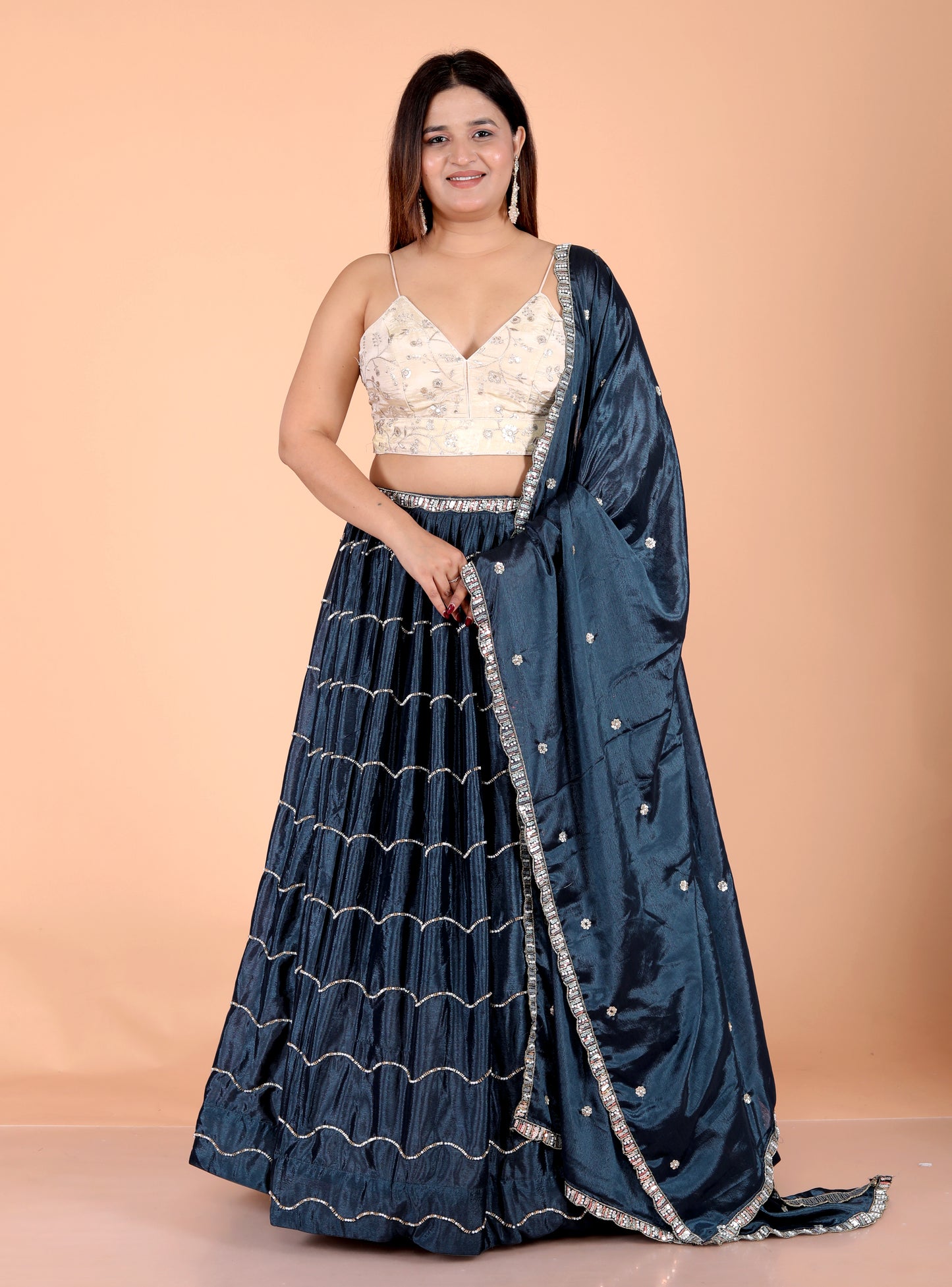 CHINON PEARL HANDWORK DESIGNER TEAL BLUE LEHNGA BY SKFBHOLUBHAI
