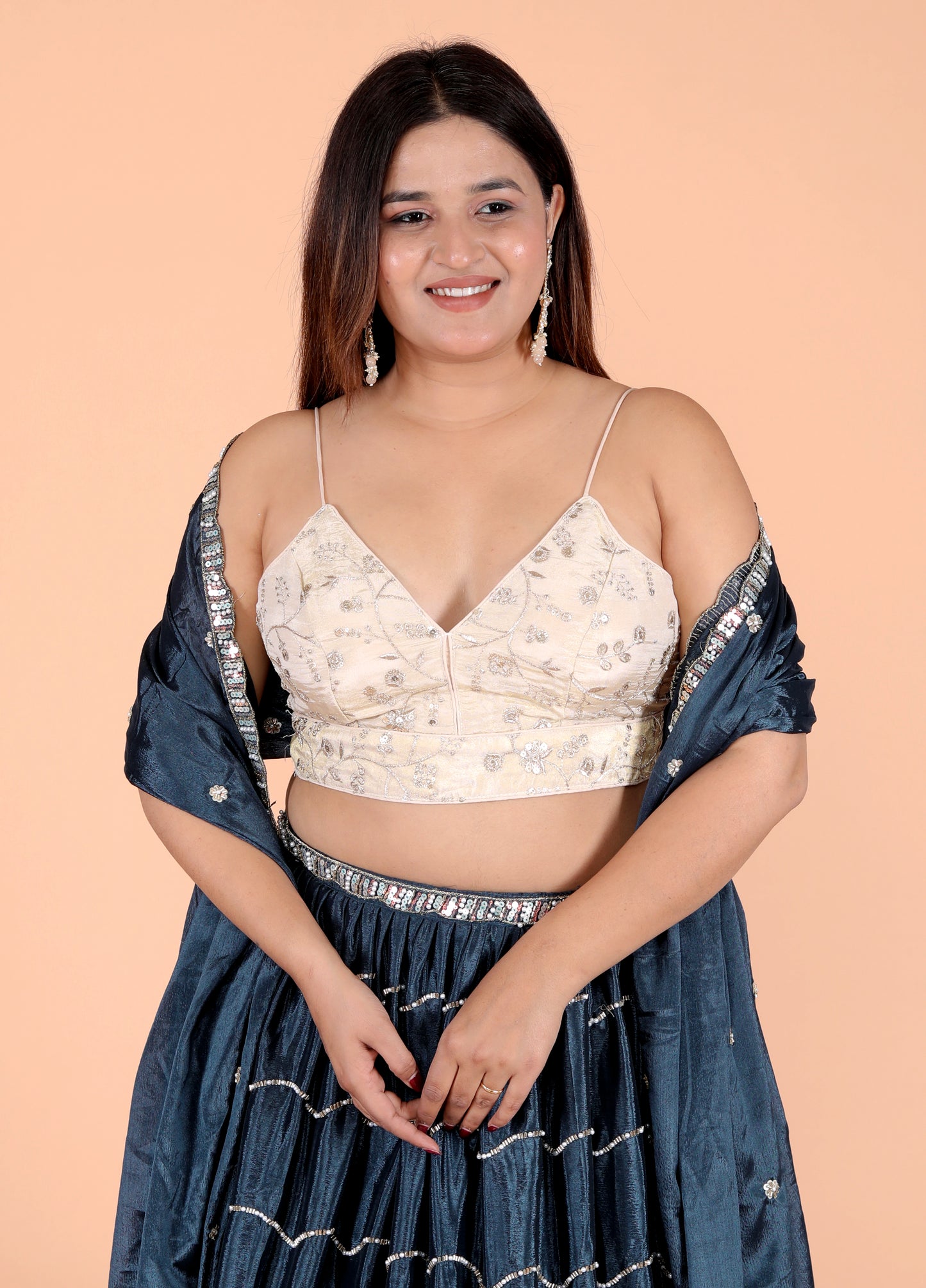 CHINON PEARL HANDWORK DESIGNER TEAL BLUE LEHNGA BY SKFBHOLUBHAI