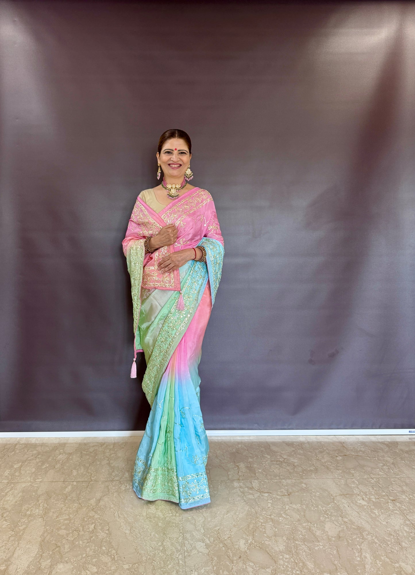 HO SILK OMBRE DYE KHACHA GOTTA JAAL WORK SAREE BY SKFBHOLUBHAI