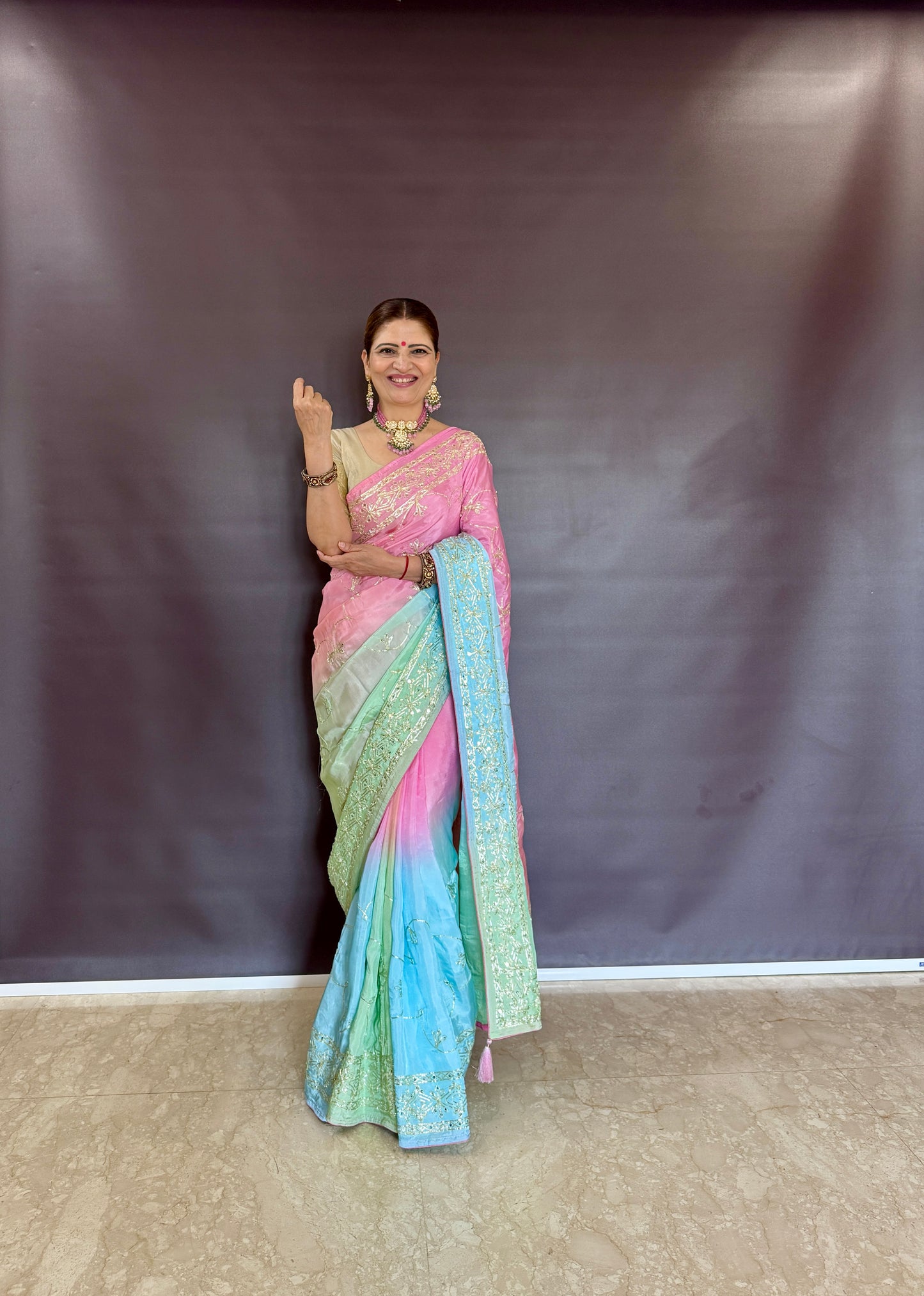 HO SILK OMBRE DYE KHACHA GOTTA JAAL WORK SAREE BY SKFBHOLUBHAI