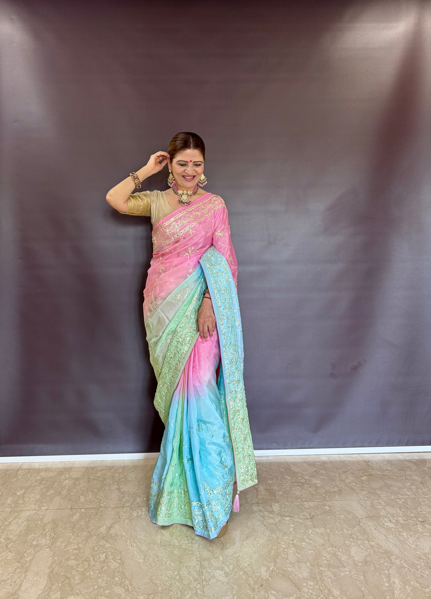 HO SILK OMBRE DYE KHACHA GOTTA JAAL WORK SAREE BY SKFBHOLUBHAI