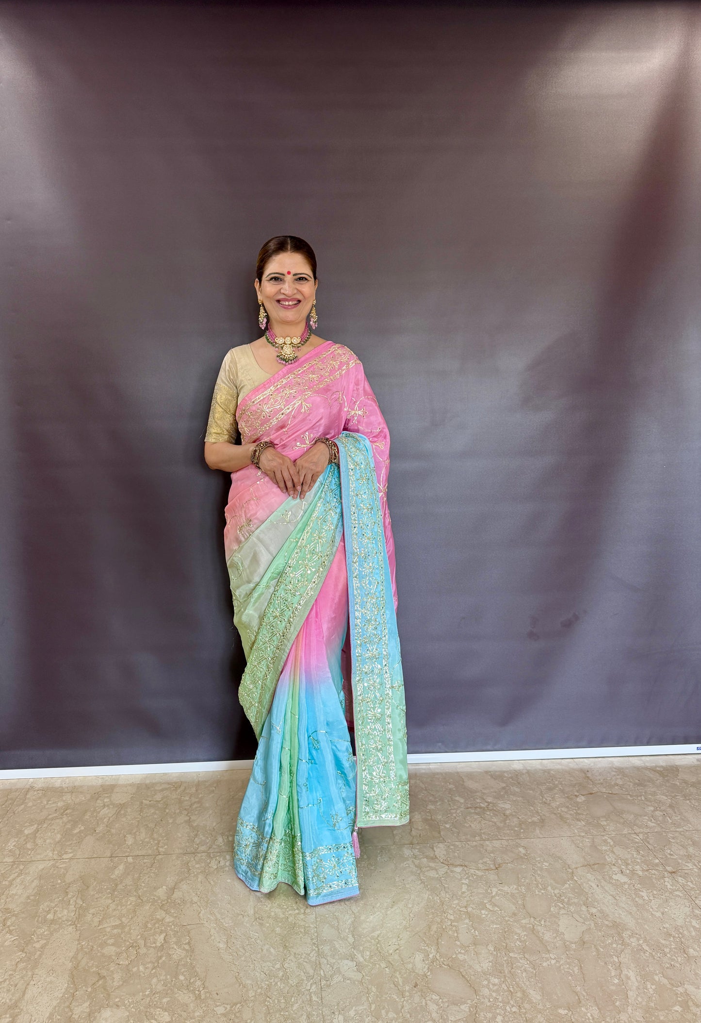HO SILK OMBRE DYE KHACHA GOTTA JAAL WORK SAREE BY SKFBHOLUBHAI