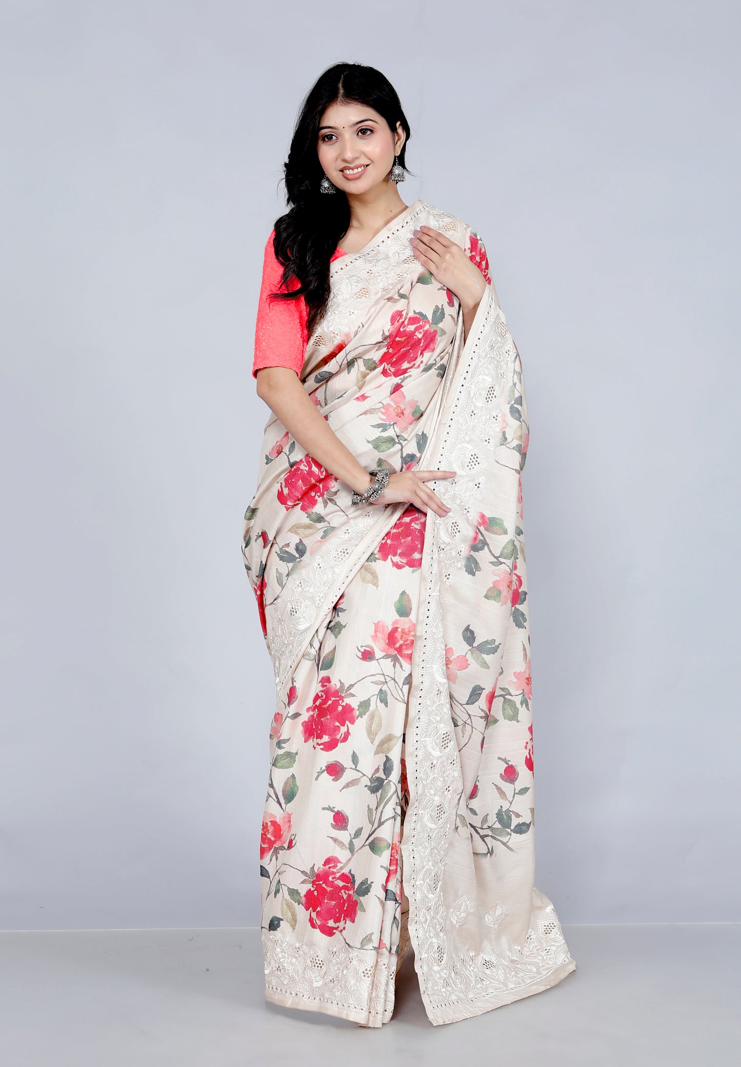 Pure Tussar Digital Silk Embroidery saree