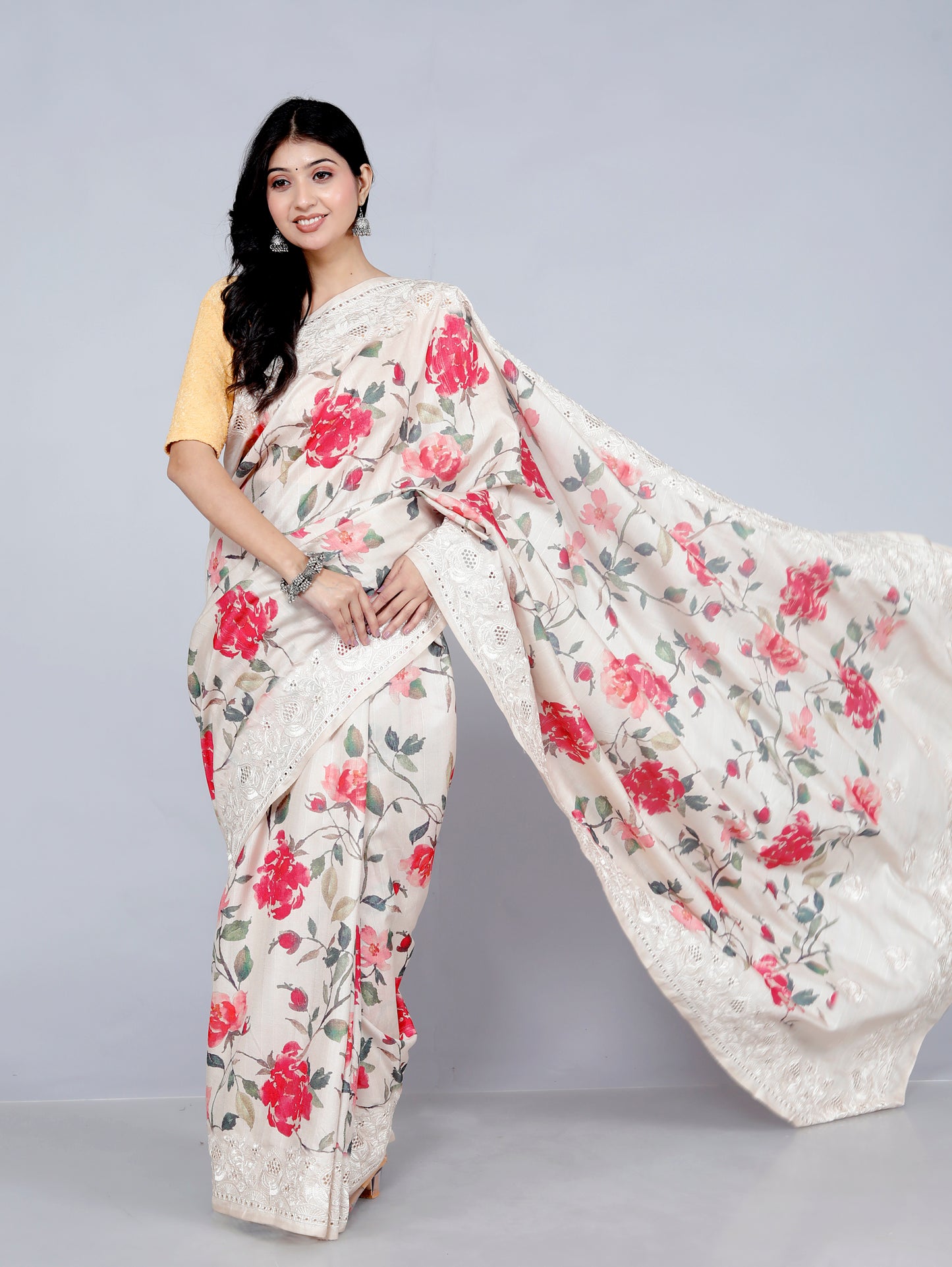 Pure Tussar Digital Silk Embroidery saree
