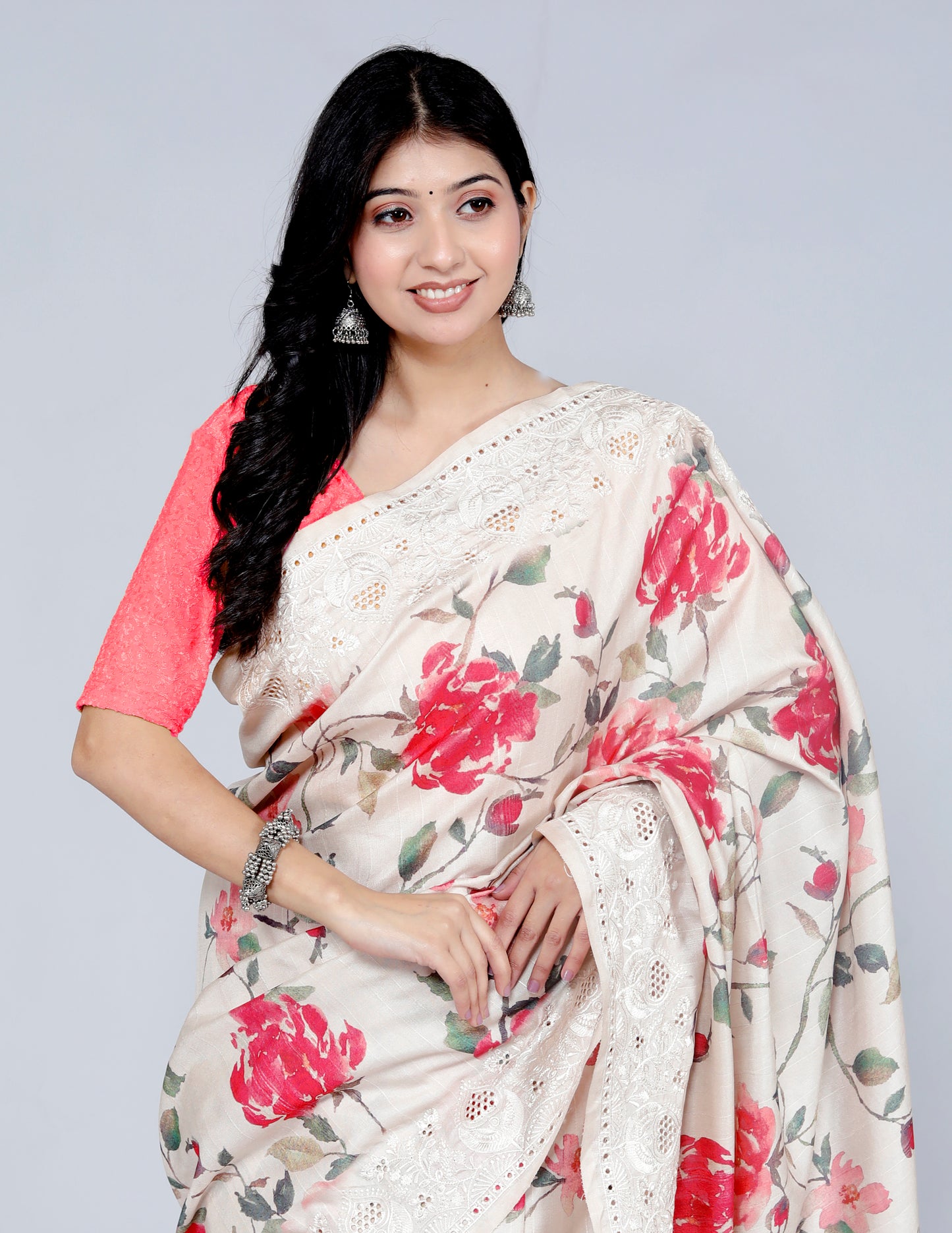 Pure Tussar Digital Silk Embroidery saree