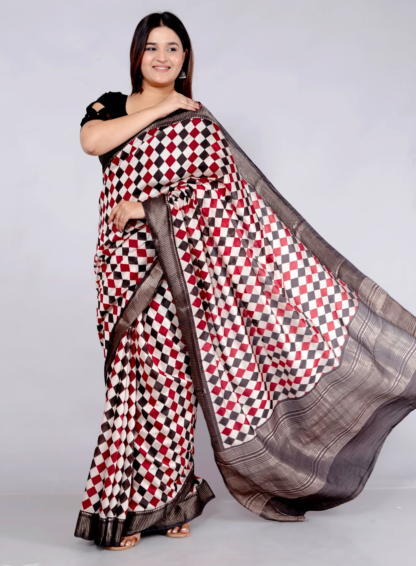OPADA SILK CHECK PATTERN WEAVING MULTICOLOUR SAREE BY SKFBHOLUBHAI