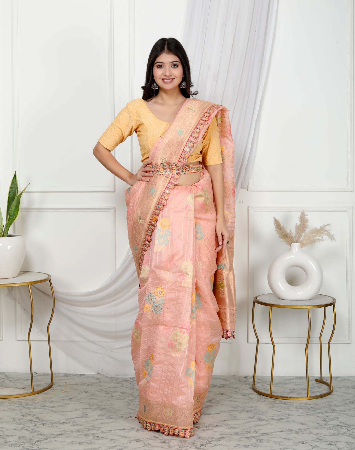 JACCQUARD SILK MULTI THREAD WEAVING SEROSKI TOUCHING SAREE BY SKFBHOLUBHAI