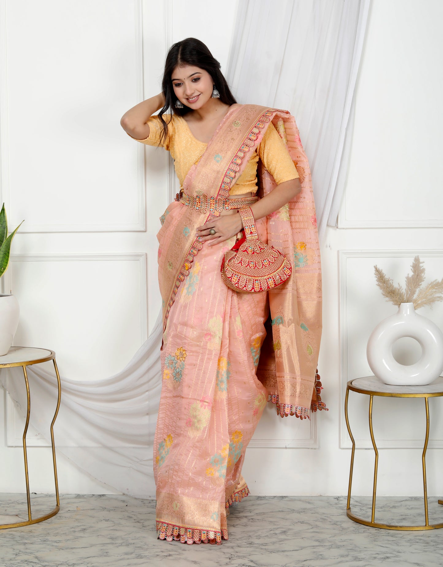 JACCQUARD SILK MULTI THREAD WEAVING SEROSKI TOUCHING SAREE BY SKFBHOLUBHAI
