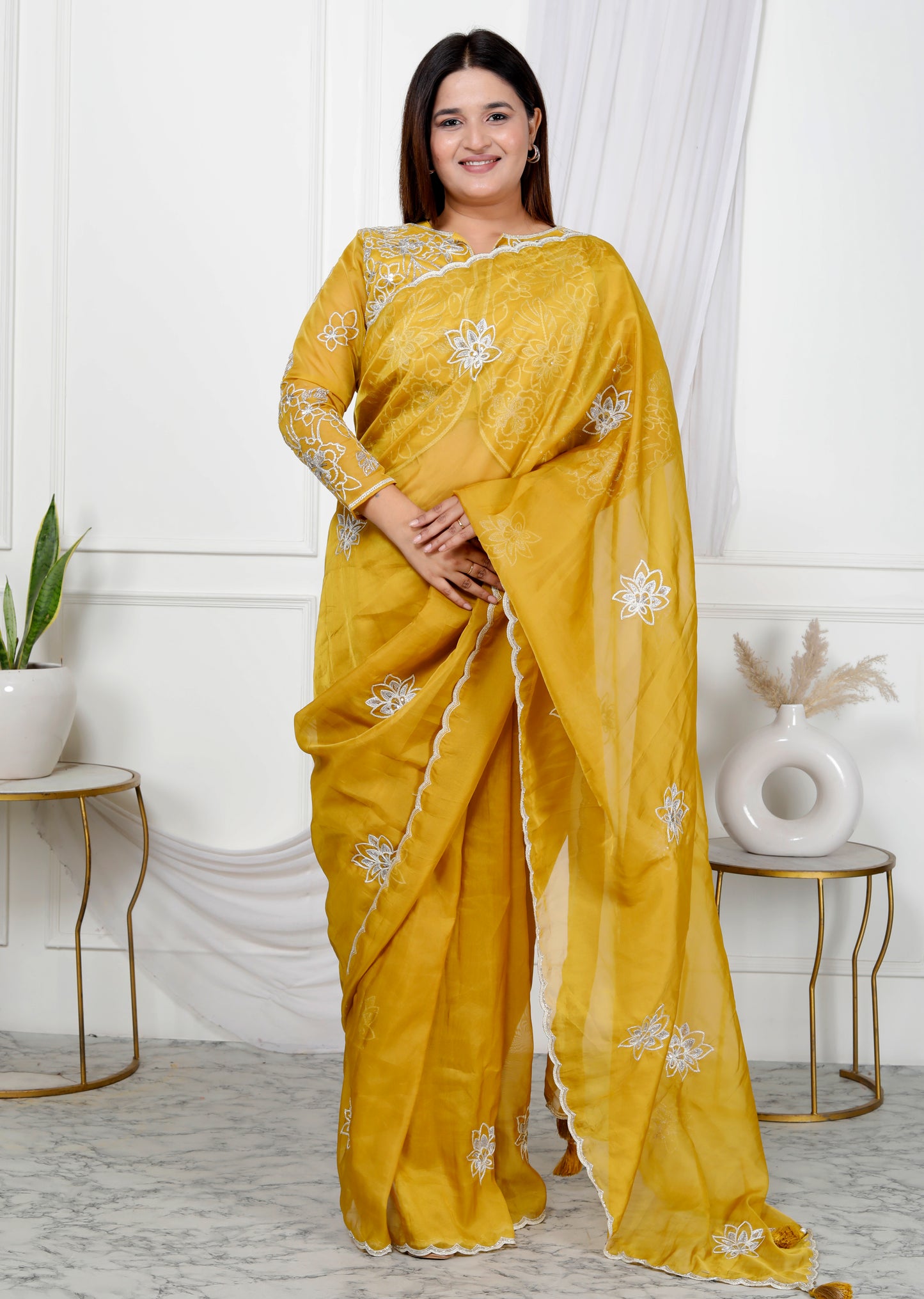 PURE ORGANZA EMBROIDERY JACKET STYLE SAREE