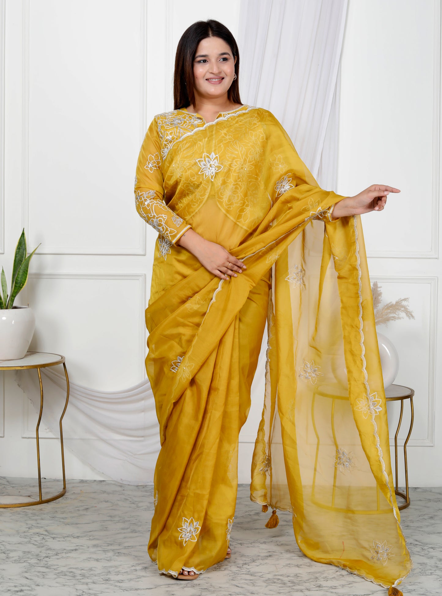 PURE ORGANZA EMBROIDERY JACKET STYLE SAREE