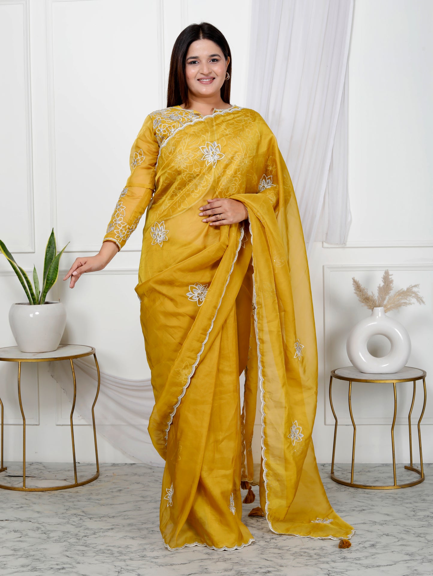 PURE ORGANZA EMBROIDERY JACKET STYLE SAREE