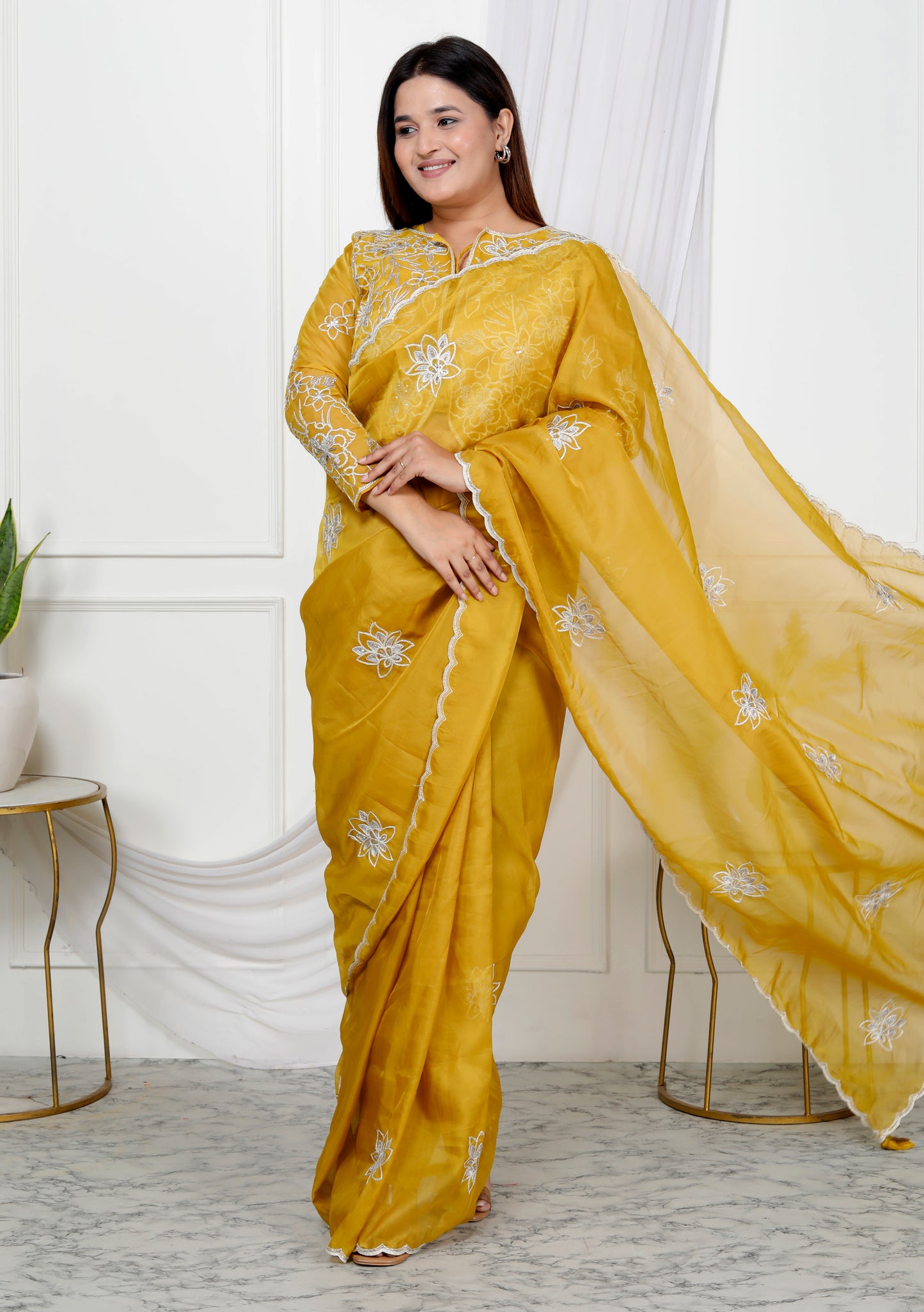 PURE ORGANZA EMBROIDERY JACKET STYLE SAREE