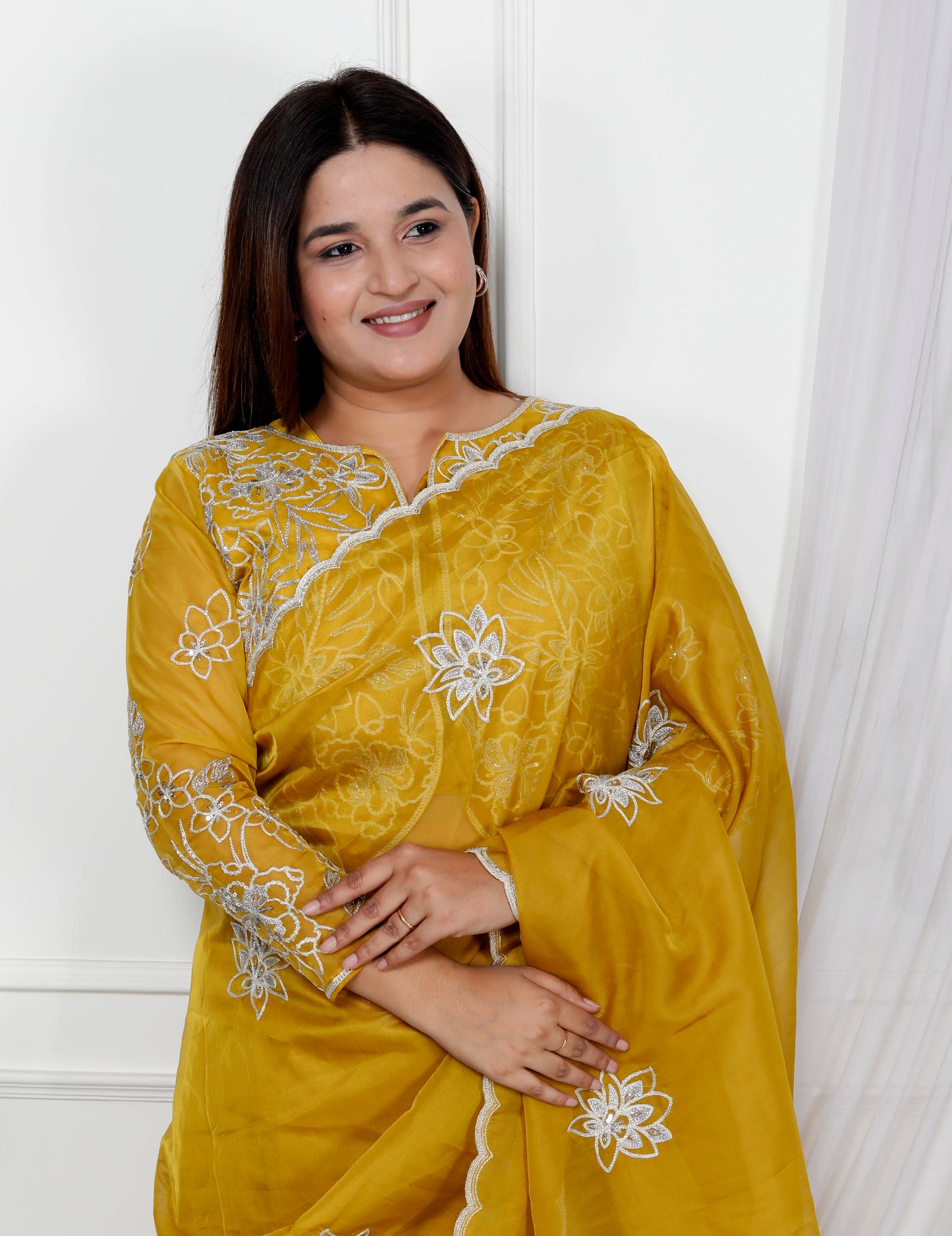 PURE ORGANZA EMBROIDERY JACKET STYLE SAREE
