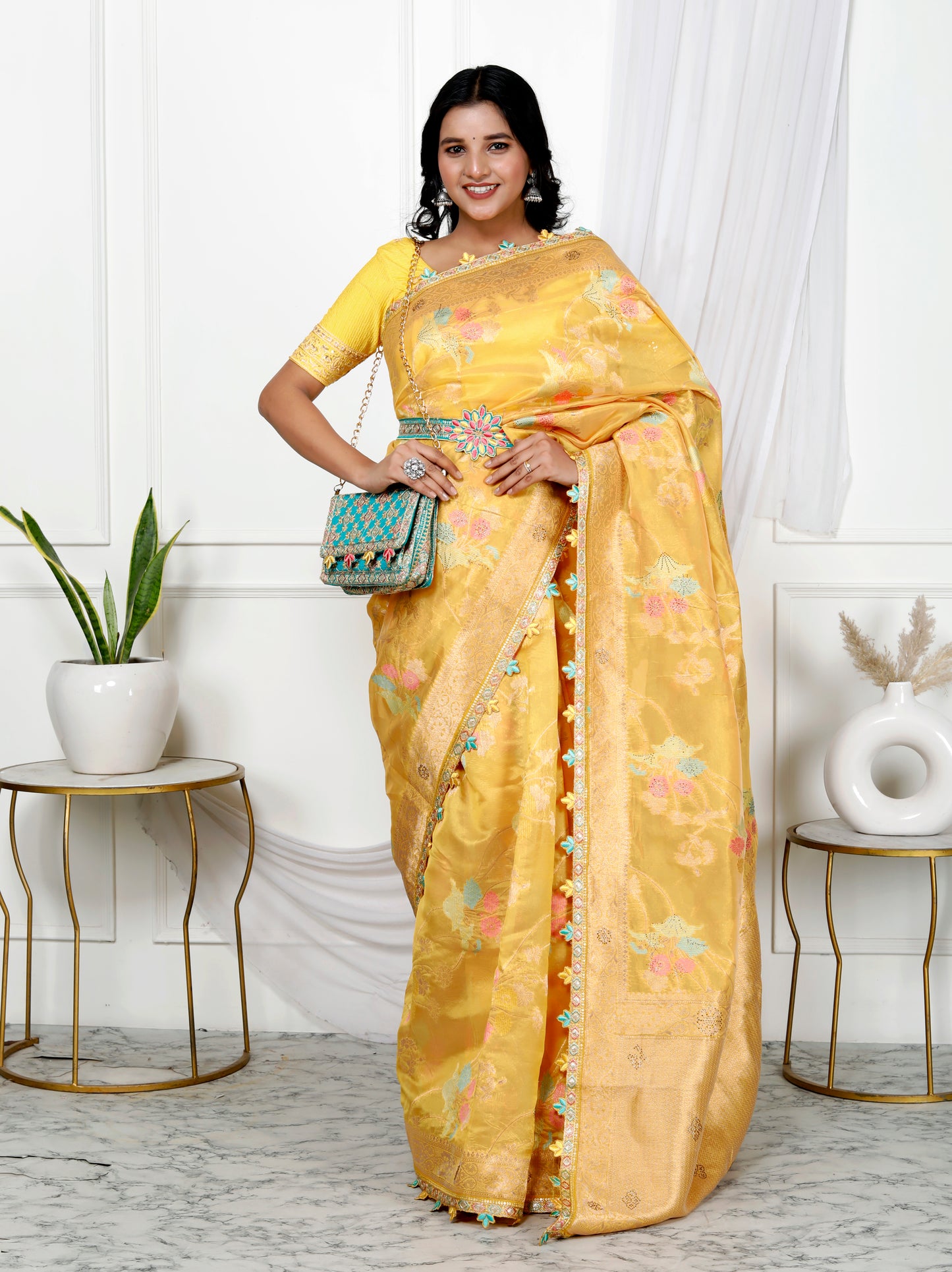 PURE SILK MULTI WEAVING STONE SAREE