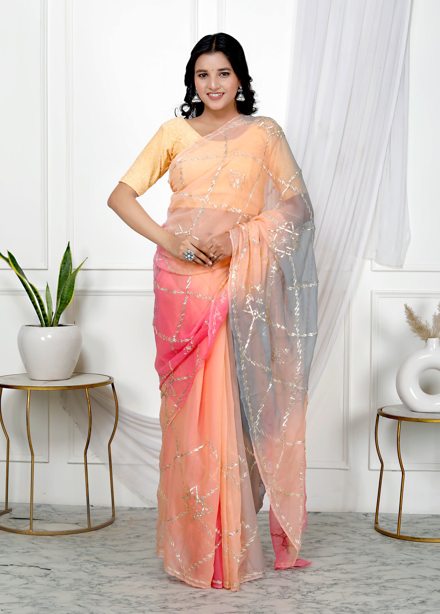 CHIFFON KACHA GOTTA SAREE
