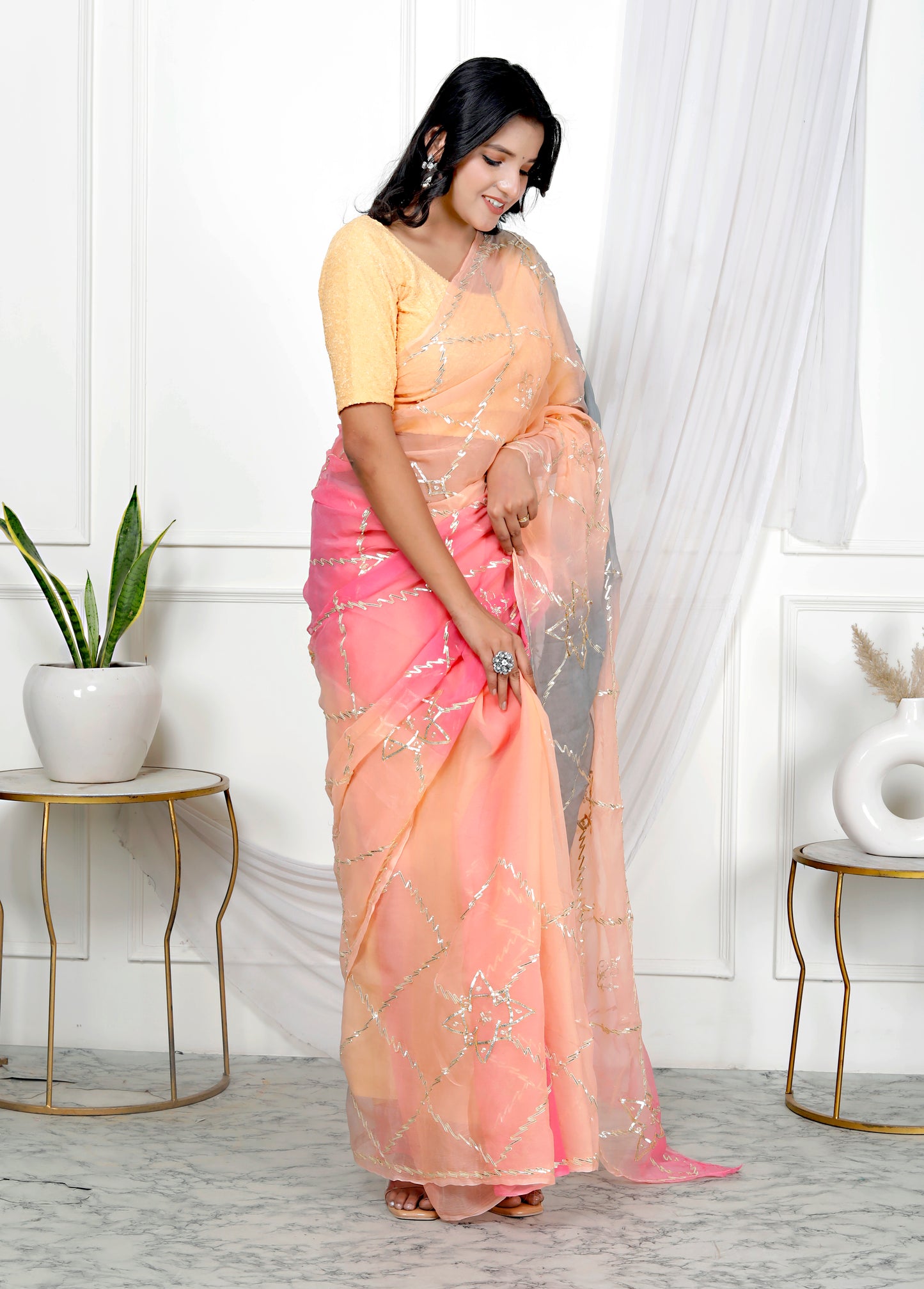 CHIFFON KACHA GOTTA SAREE