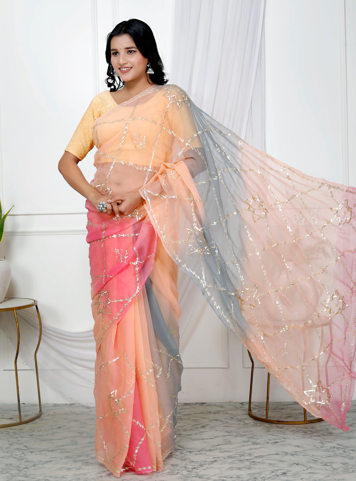 CHIFFON KACHA GOTTA SAREE