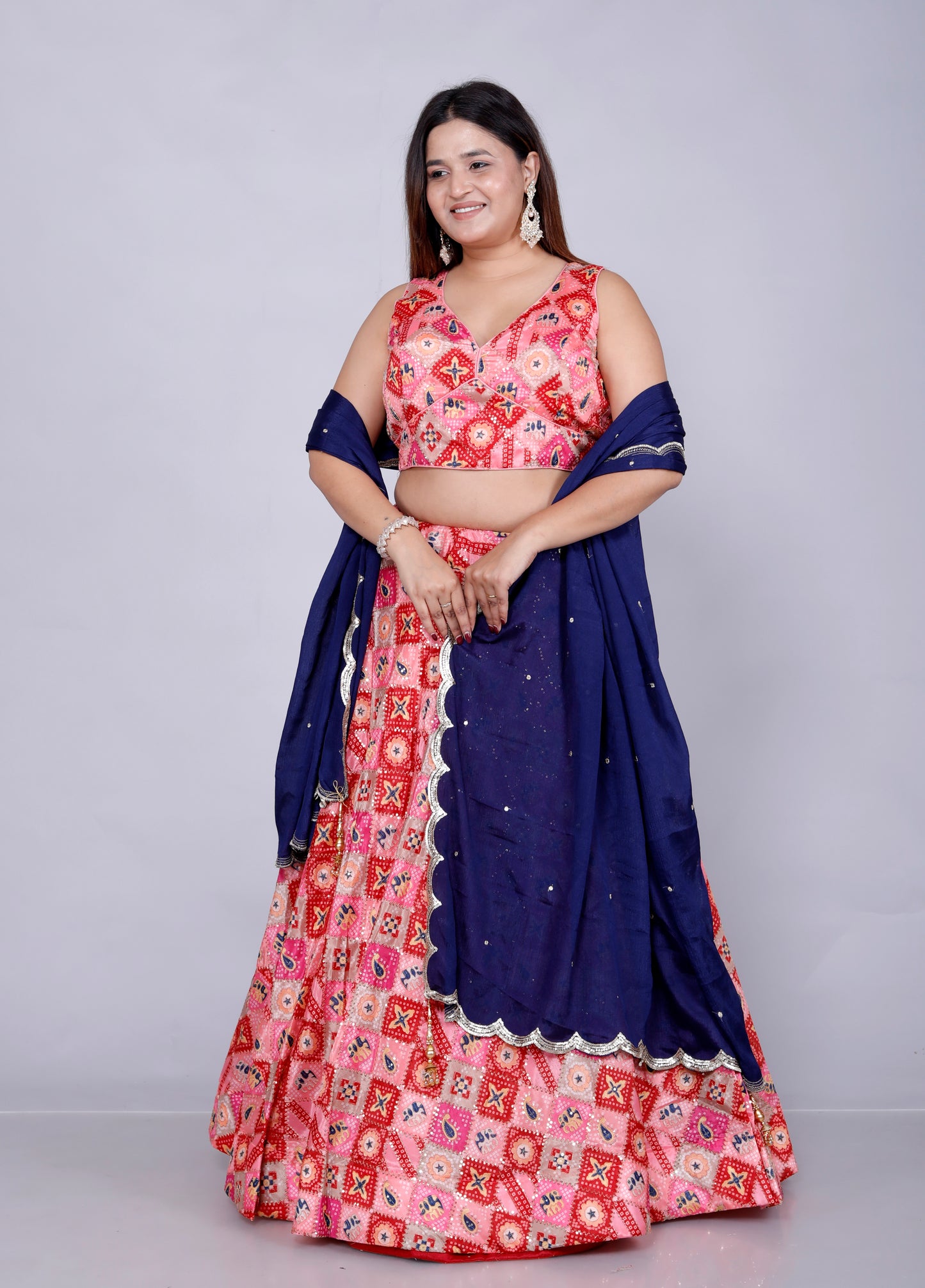 SILK HAND PAINTED ZARI OUTLINE WORK STICH PINK LEHNGA BY SKFBHOLUBHAI