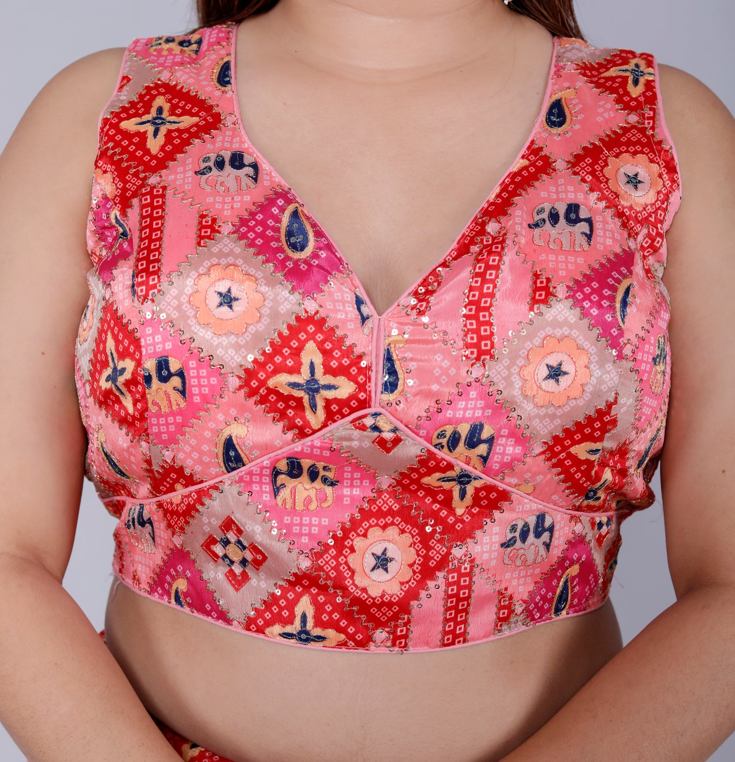 SILK HAND PAINTED ZARI OUTLINE WORK STICH PINK LEHNGA BY SKFBHOLUBHAI