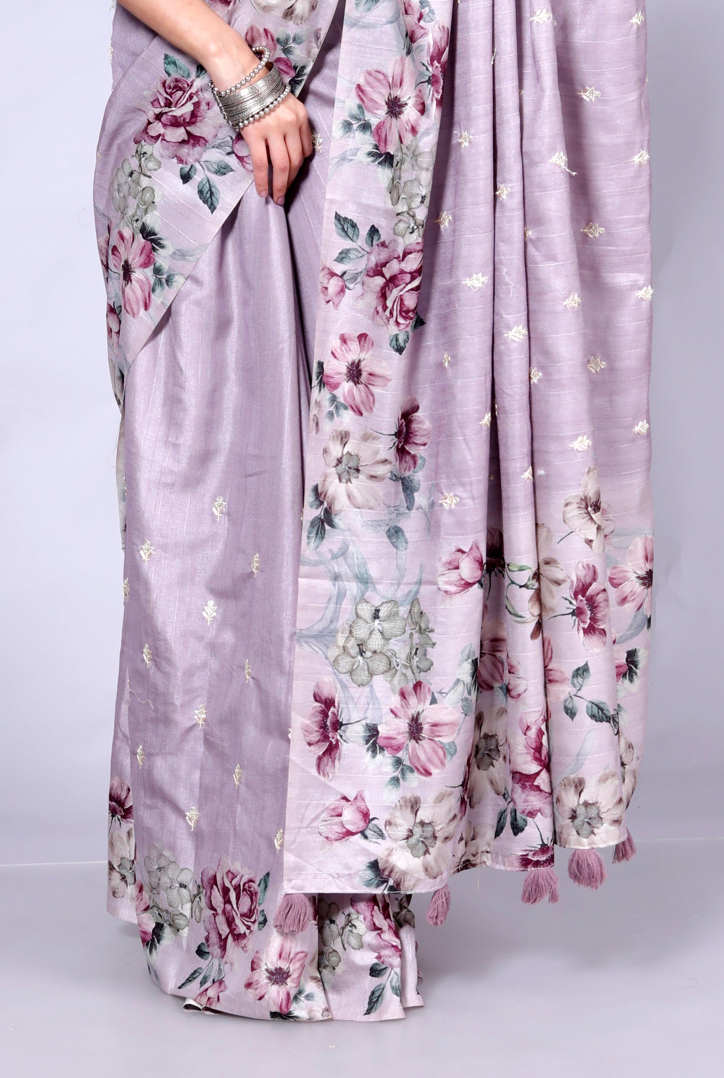 Pure Digital Raw Silk Embroidery Saree