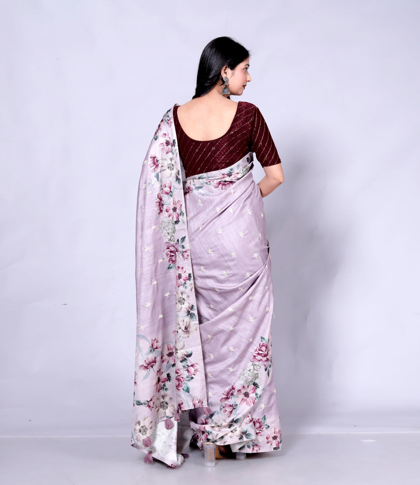 Pure Digital Raw Silk Embroidery Saree