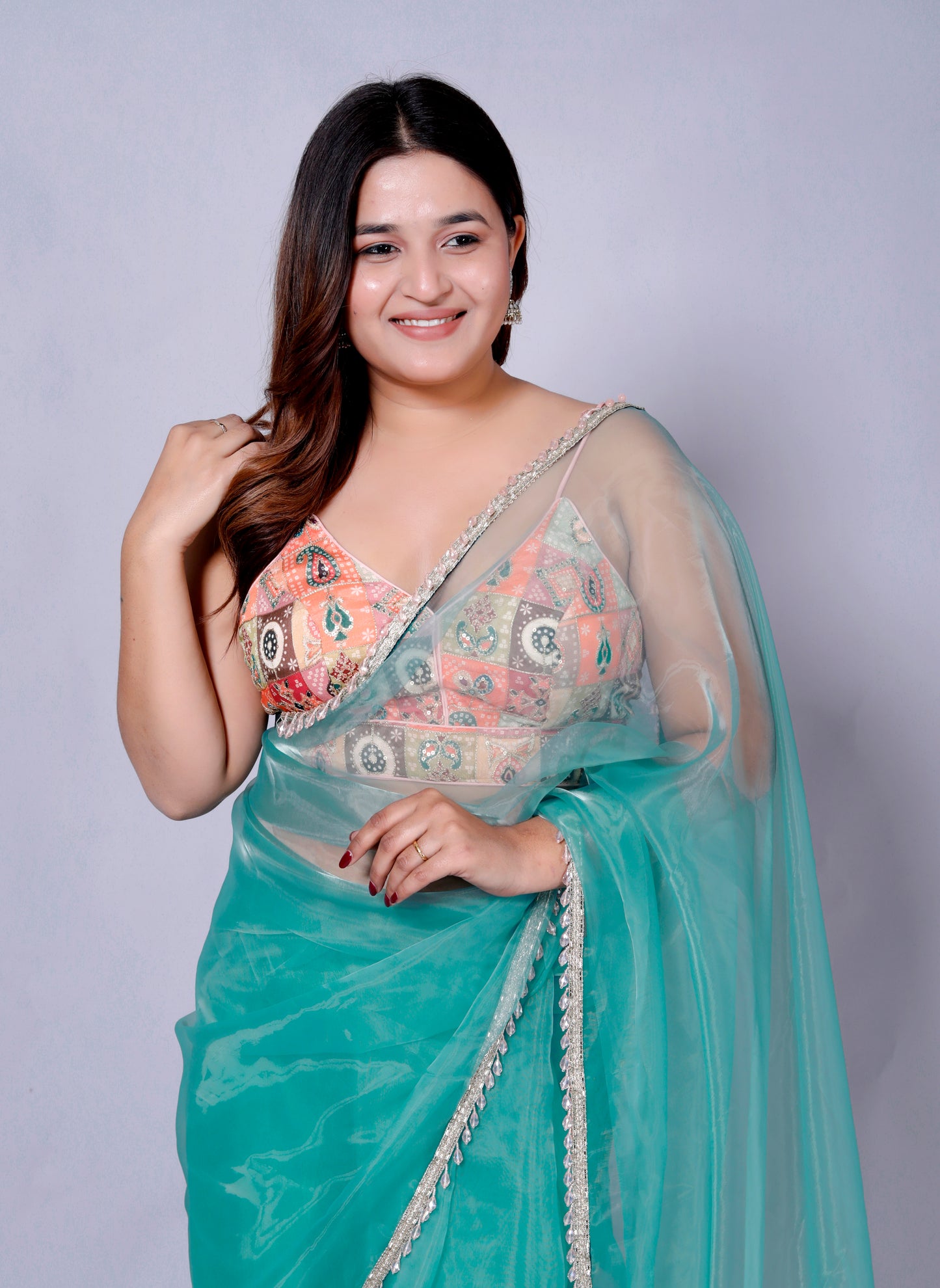 Roopgatha Pure Tissue Hanging Pearl Border Saree