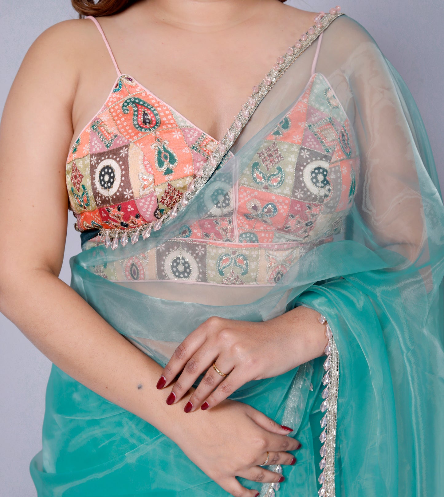 Roopgatha Pure Tissue Hanging Pearl Border Saree