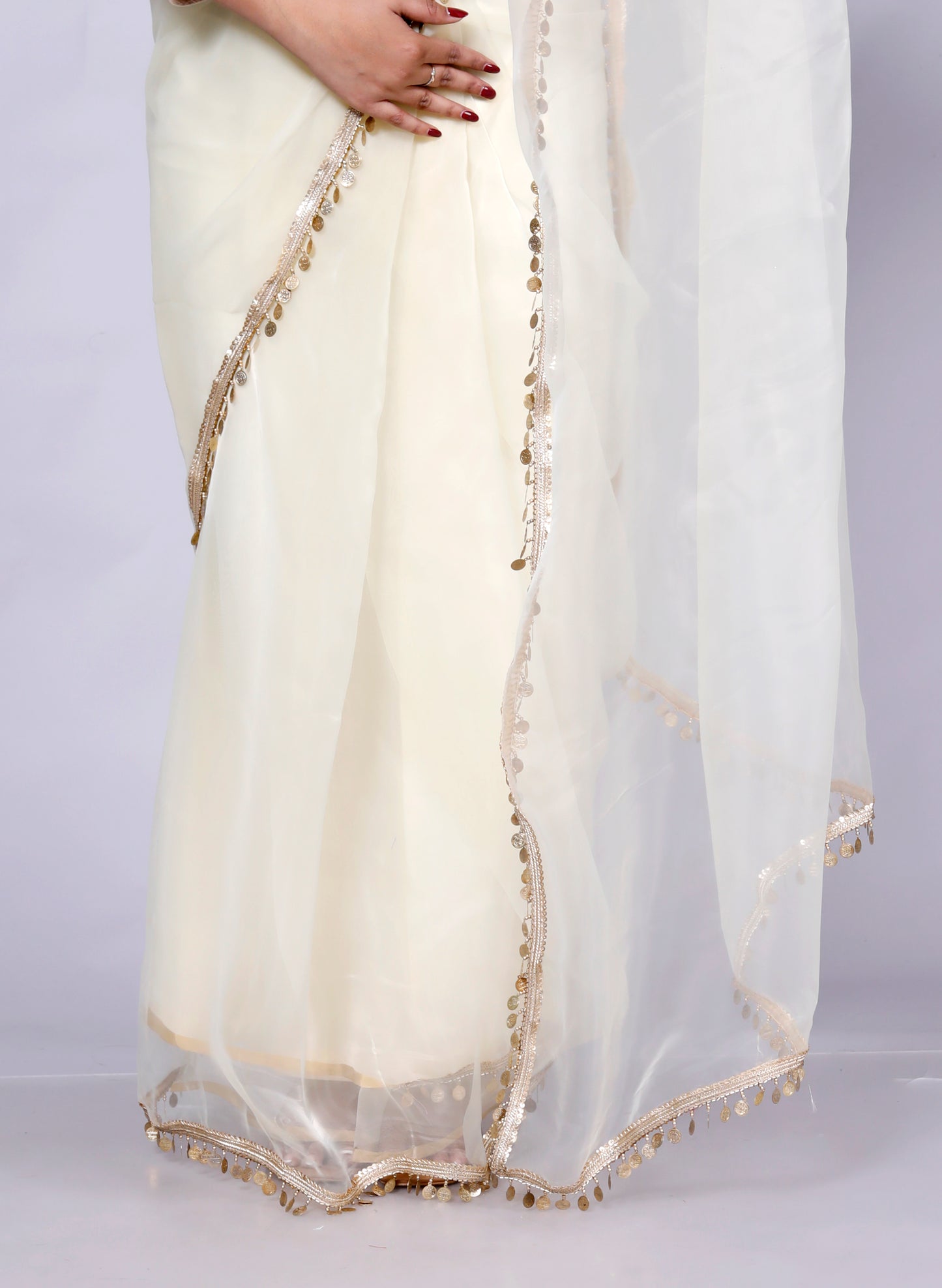 Roopgatha Pure Tissue Hanging Coin Border Saree