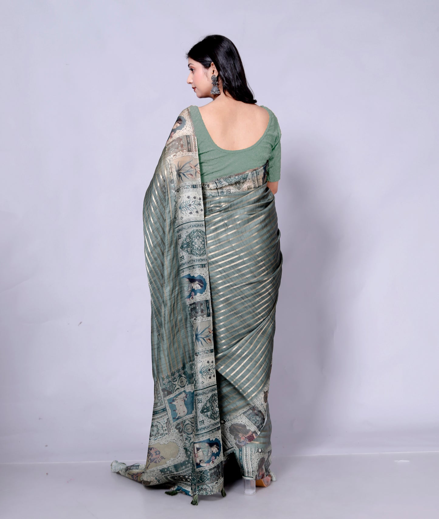 Pure Digital Linen Zari Lining Saree