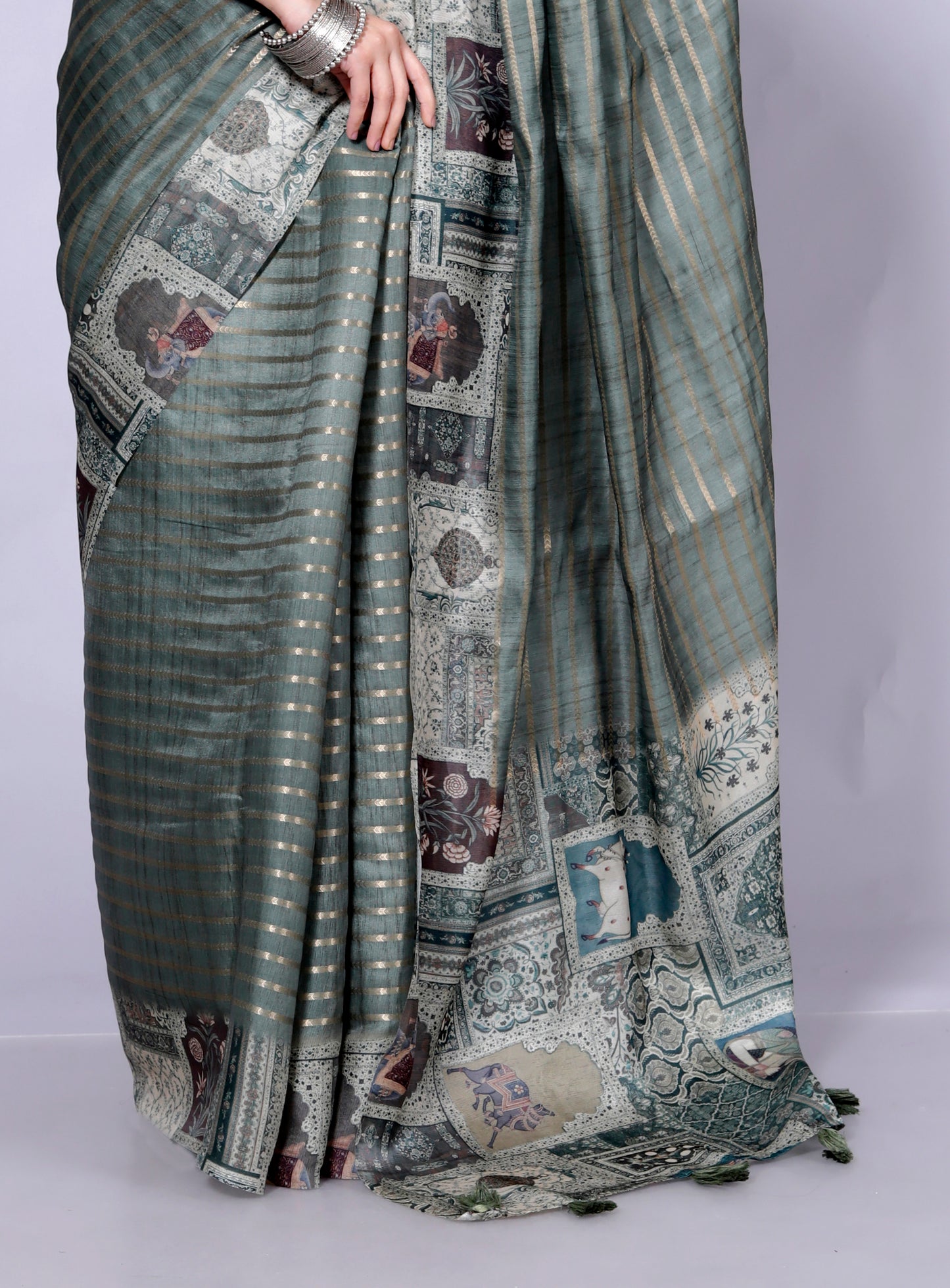 Pure Digital Linen Zari Lining Saree