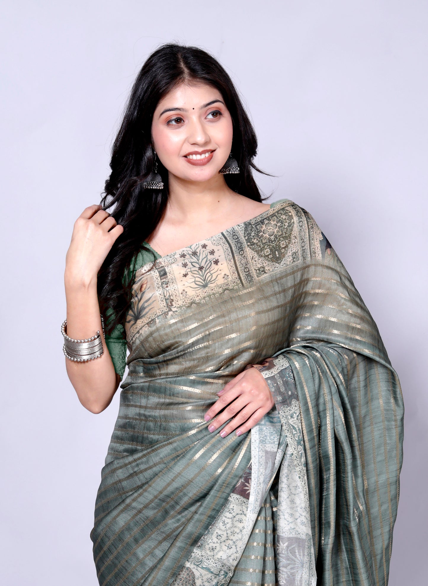 Pure Digital Linen Zari Lining Saree